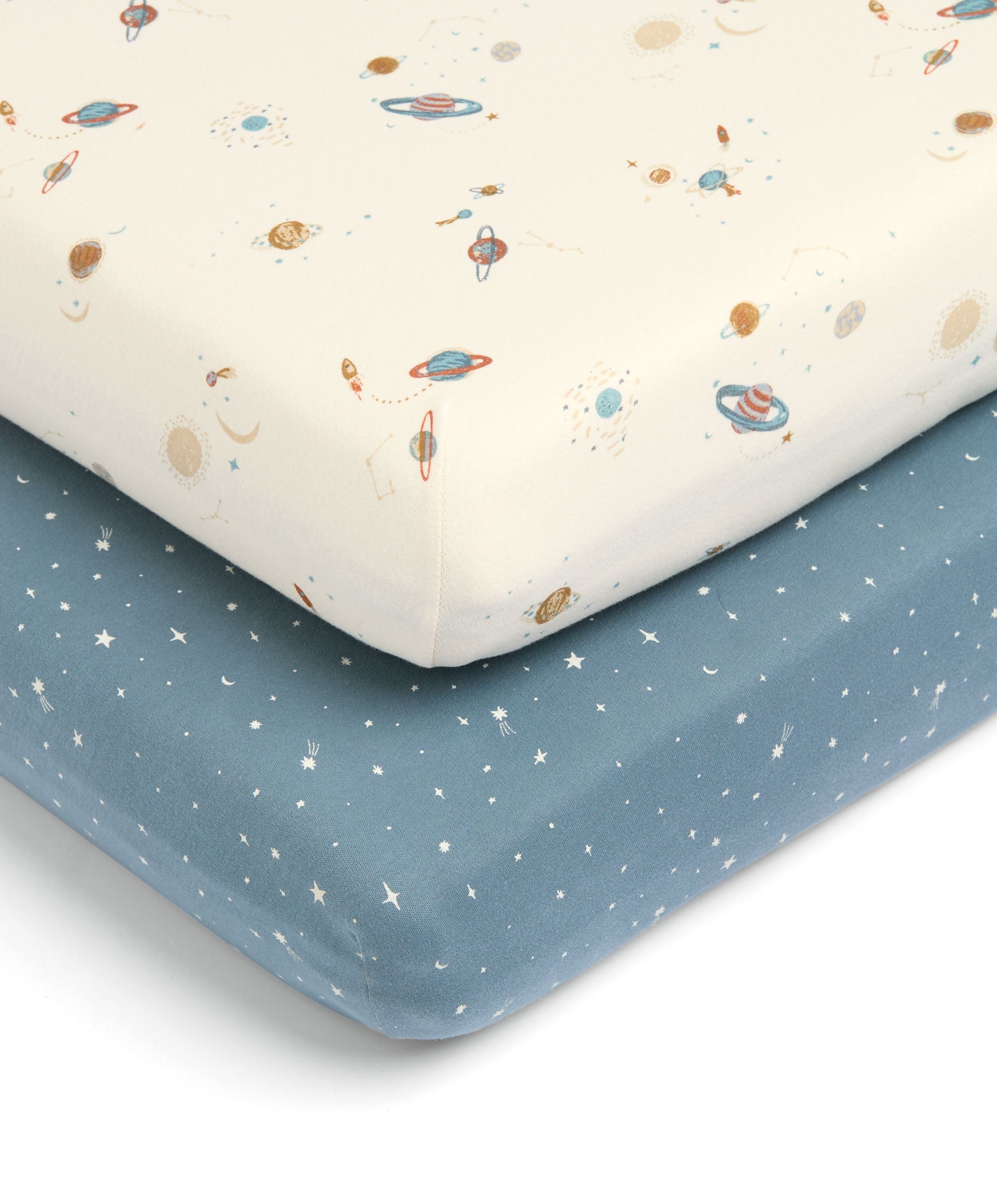 Cotbed Fitted Sheets (2 Pack) - Planet/Blue Star - Image 3