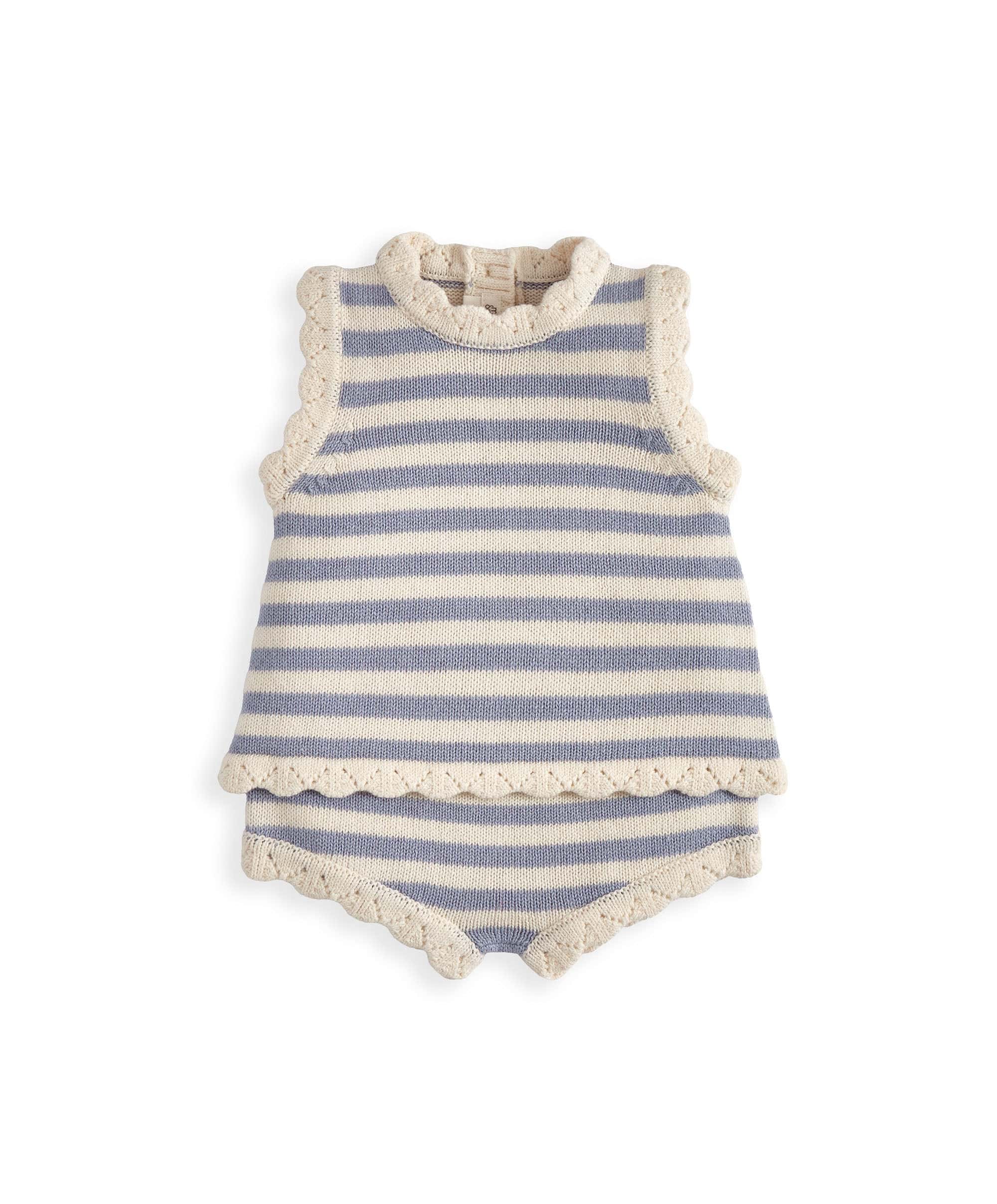 Blue Striped Knitted Top & Shorts - Image 4