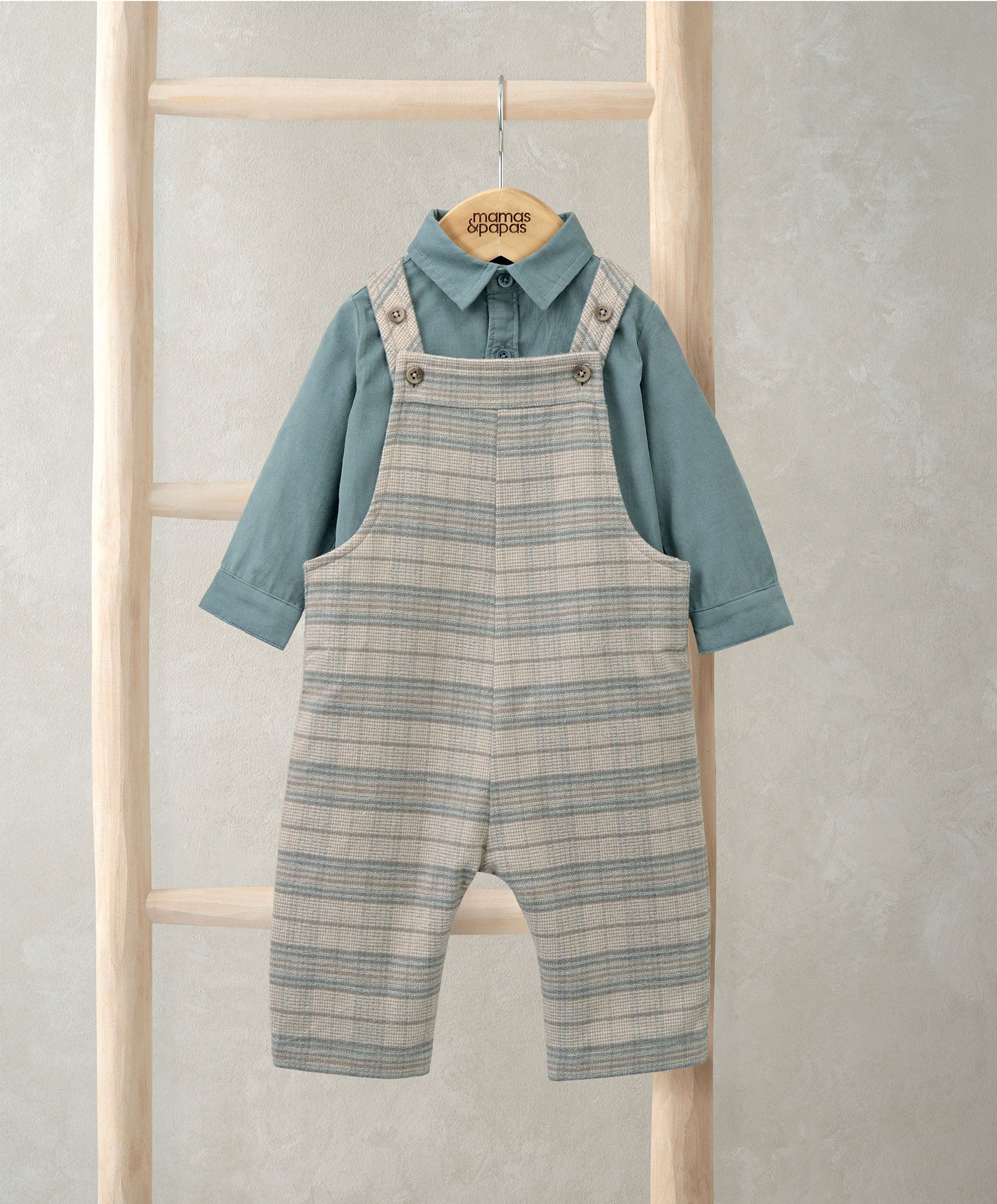 Check Dungarees & Striped Shirt Set (2 Pieces)