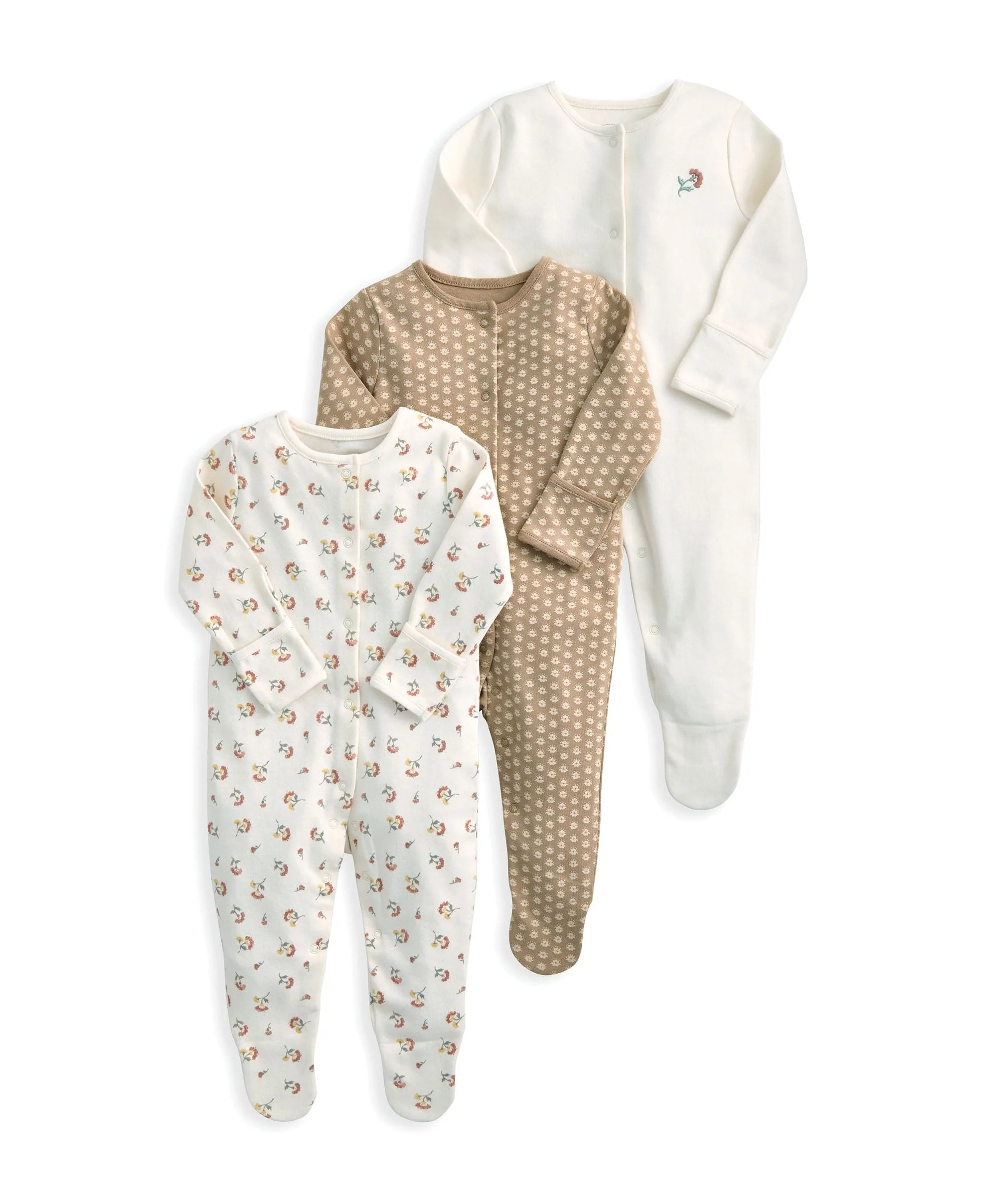 Sleepsuits (Pack of 3) - Floral Woodblock - Image 2