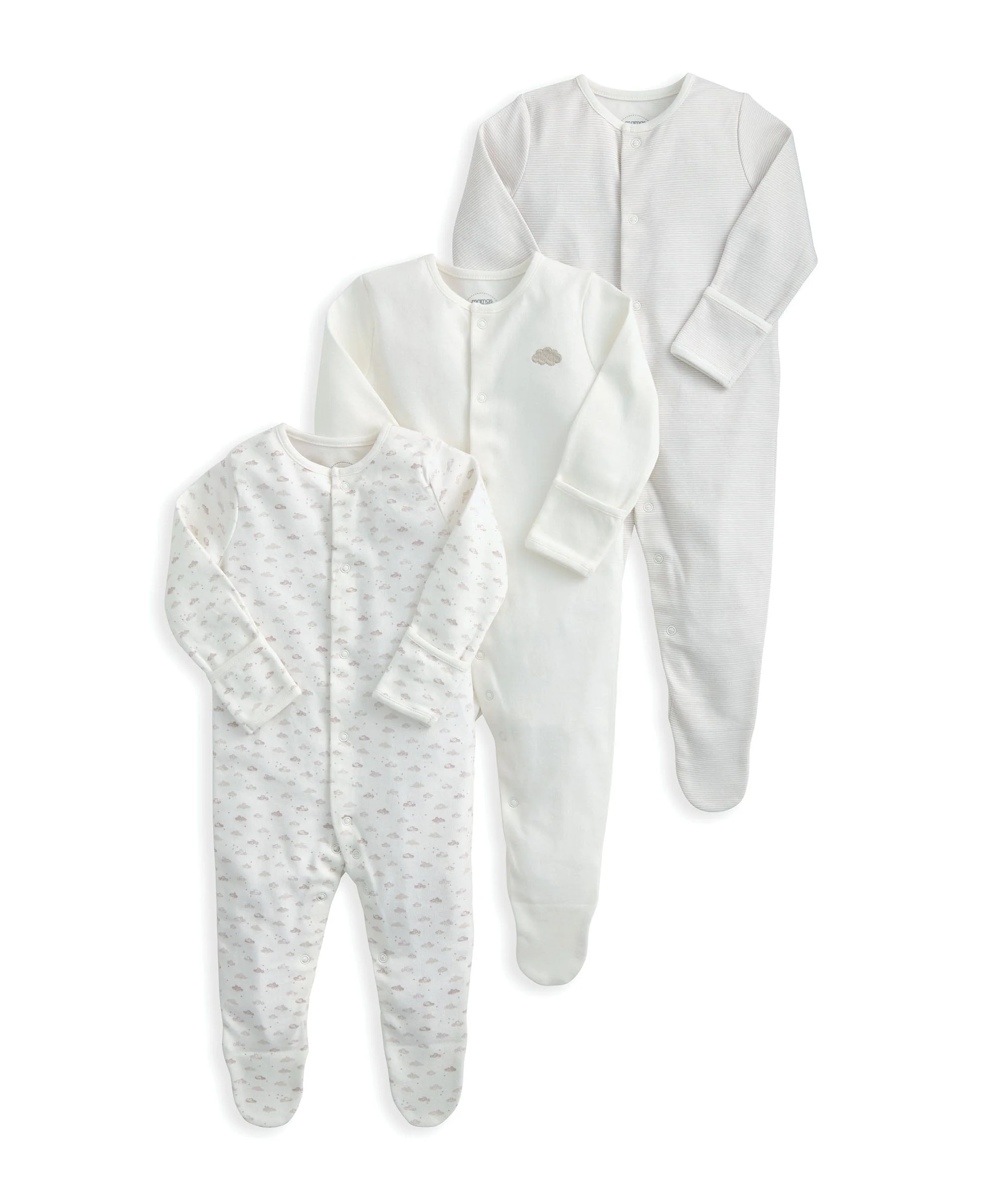 Sleepsuits (Pack of 3) - Cloud Stripe & Placement Prints - Image 2