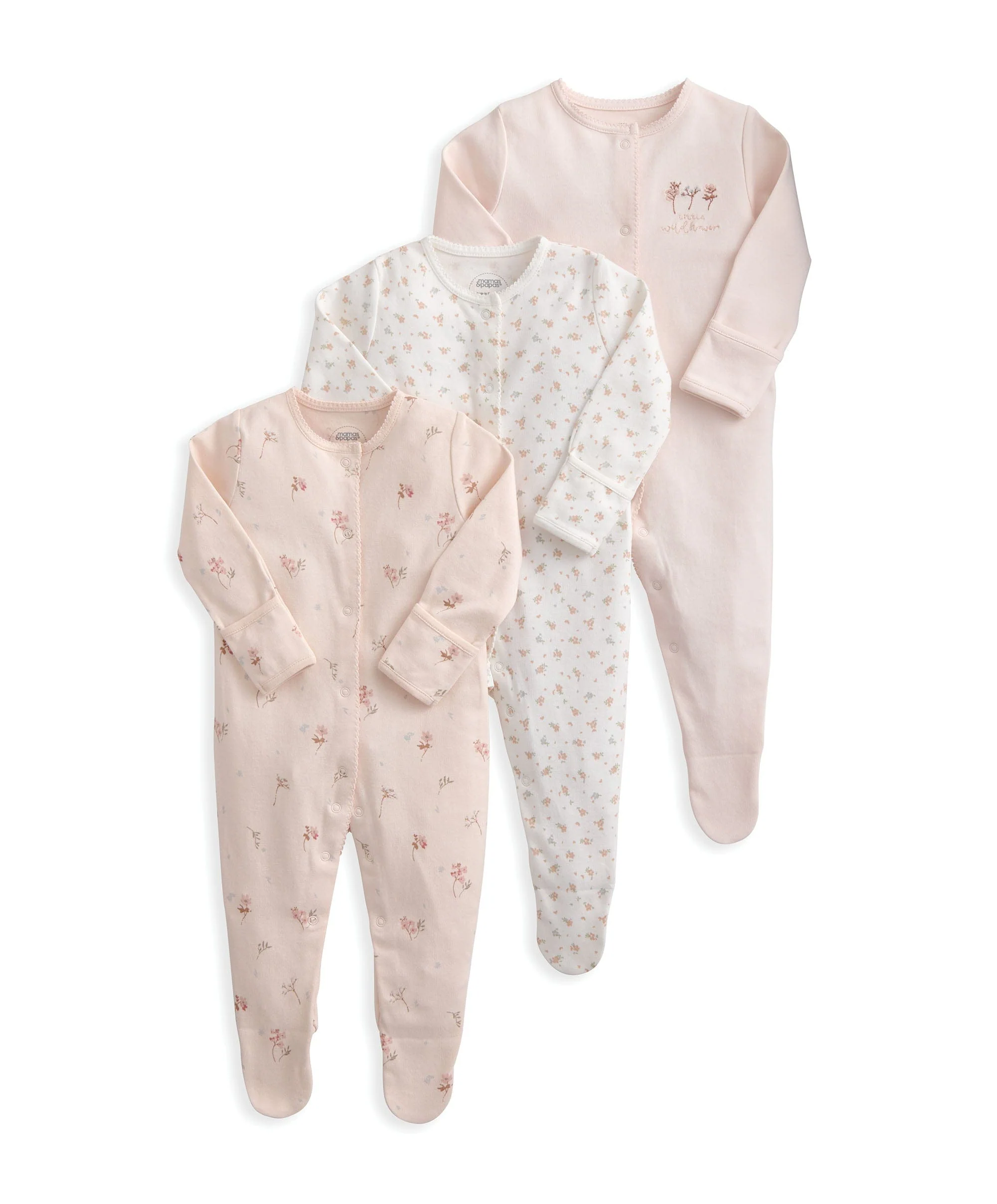 Sleepsuits (Pack of 3) - Wildflower Floral Prints - Image 2