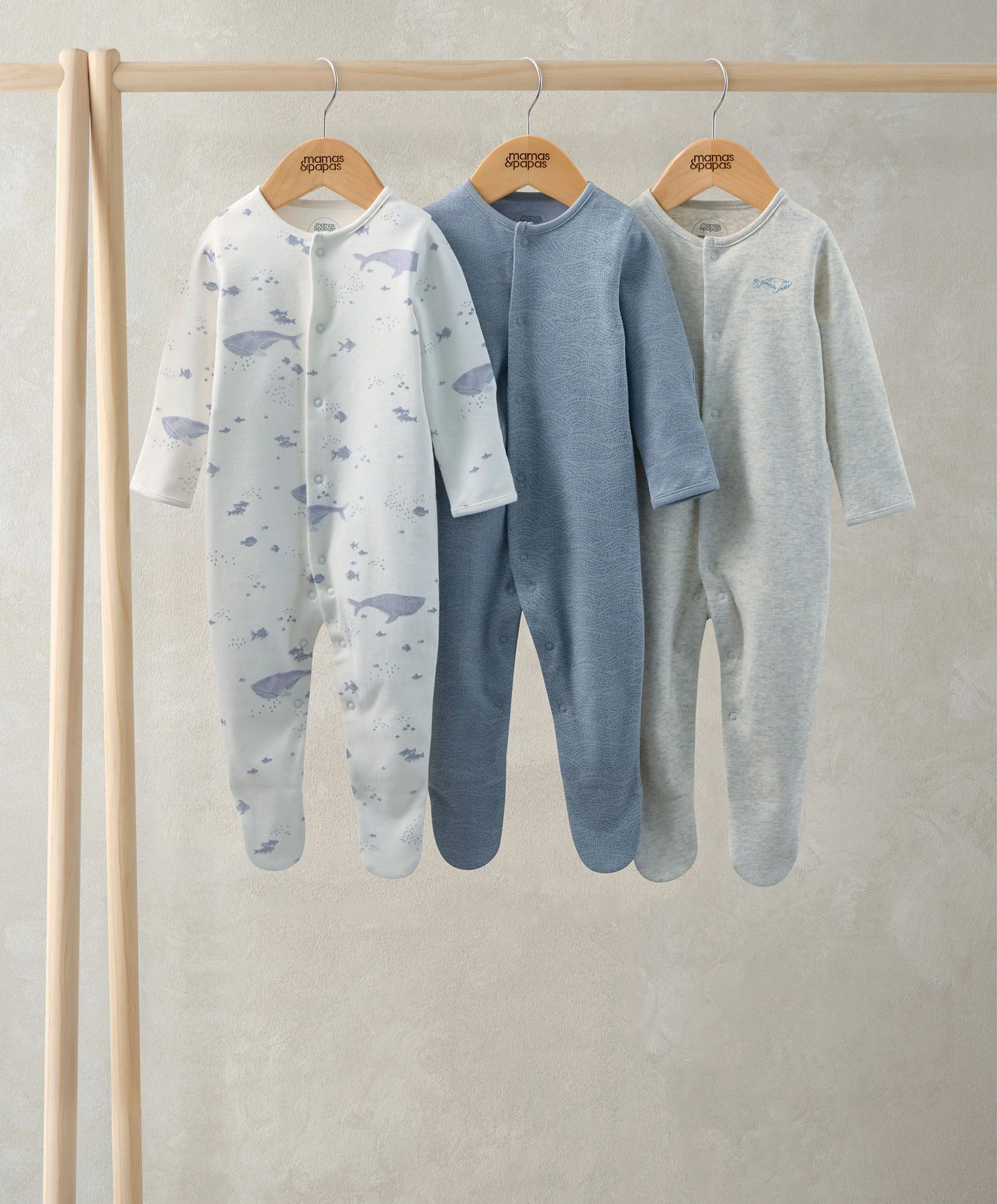 Whale Sleepsuits (Pack of 3)
