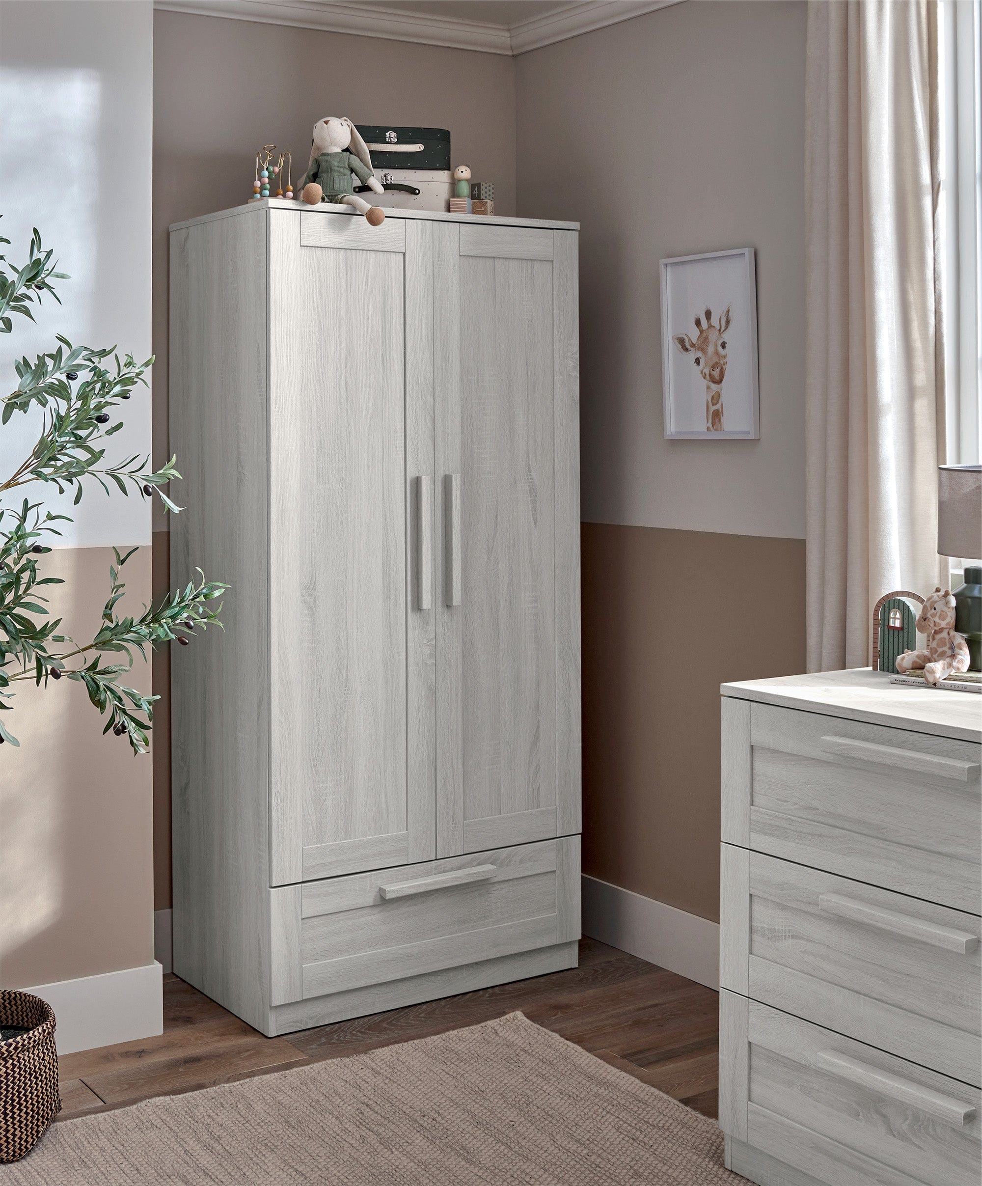 Atlas 2 Door Nursery Wardrobe with Storage Drawer - Nimbus White - Image 5