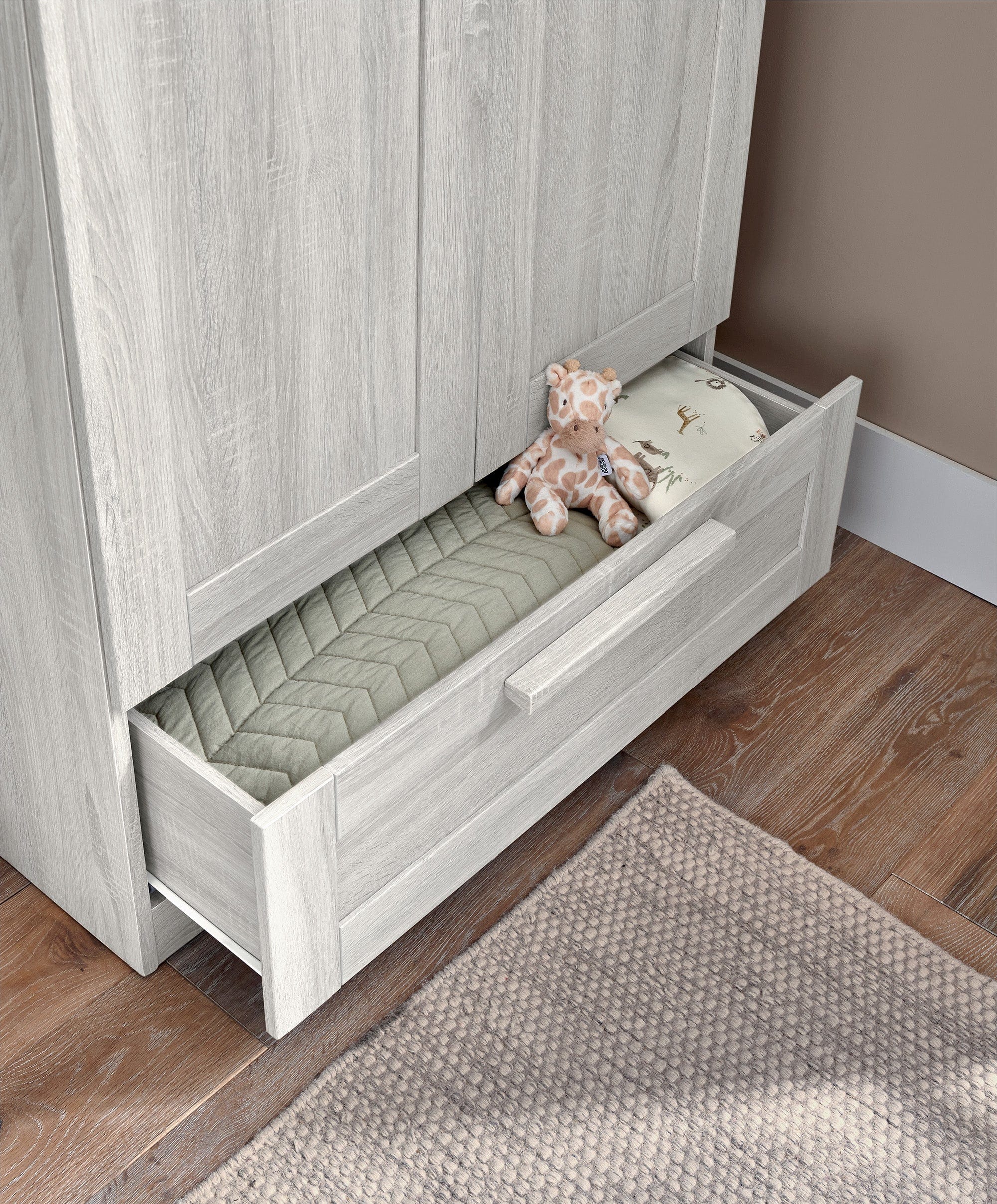 Atlas 2 Door Nursery Wardrobe with Storage Drawer - Nimbus White - Image 6