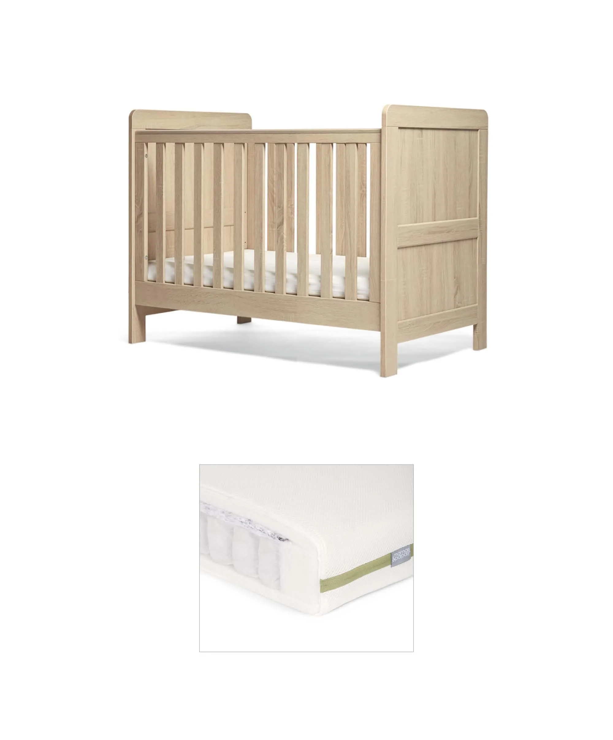 Atlas Small Cotbed Bundle with Premium Pocket Spring Small Cotbed & Cot Mattress - Light Oak