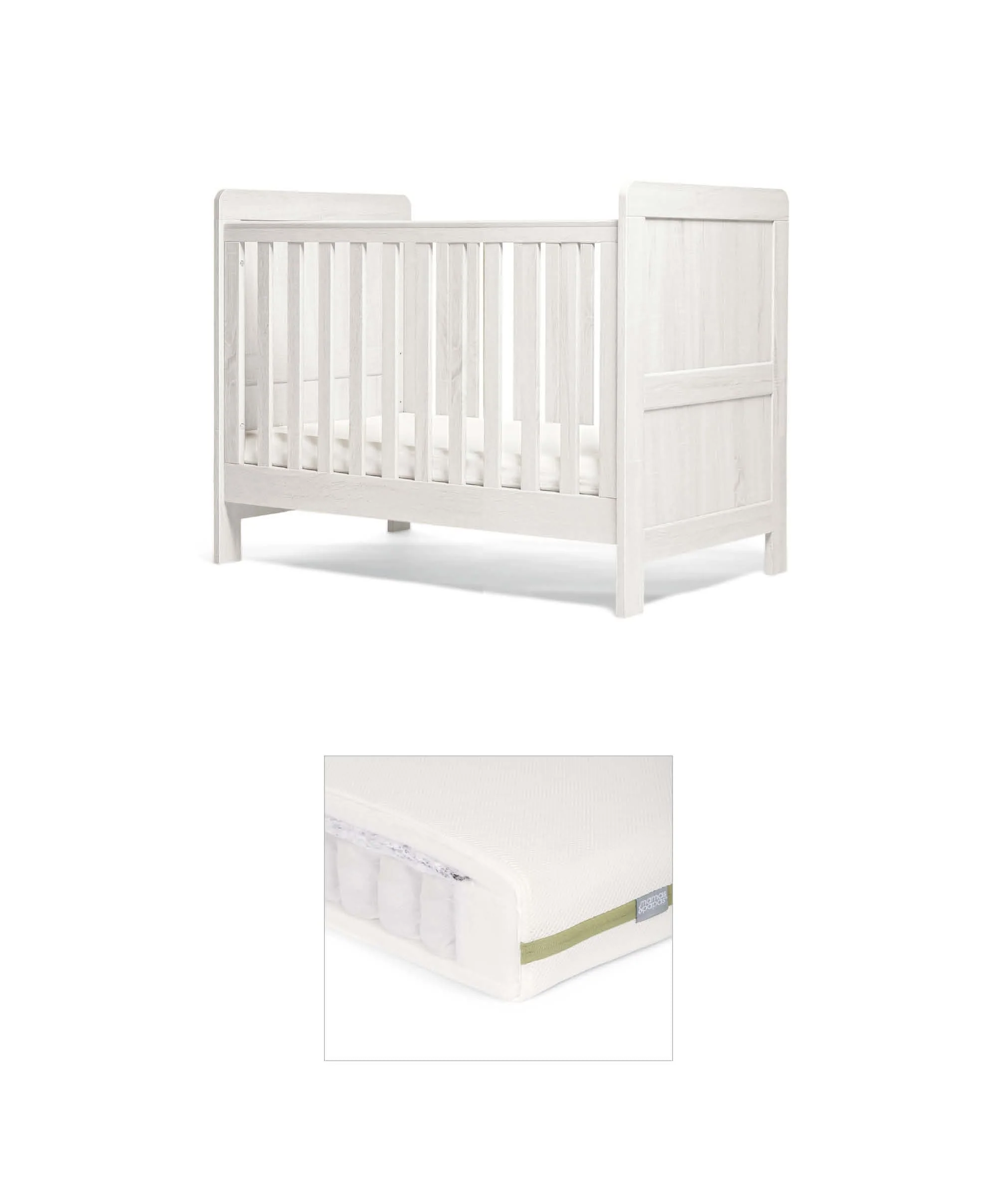 Atlas Small Cotbed Bundle with Premium Pocket Spring Small Cotbed & Cot Mattress - White