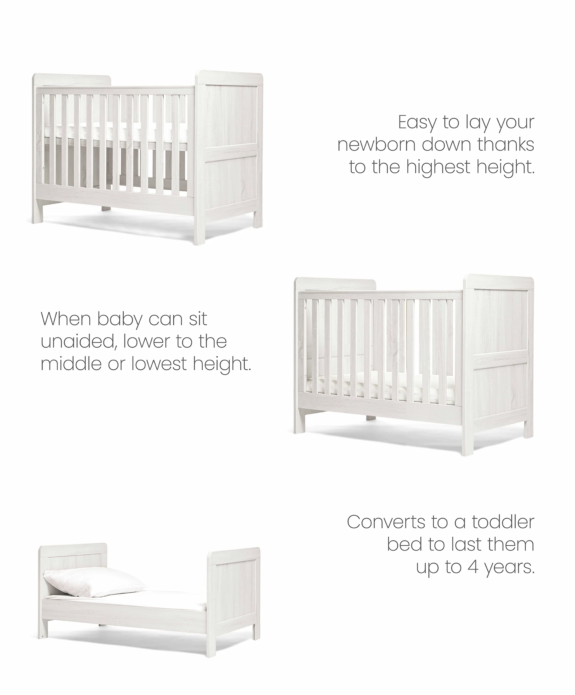 Atlas Small Cotbed Bundle with Premium Pocket Spring Small Cotbed & Cot Mattress - White - Image 6