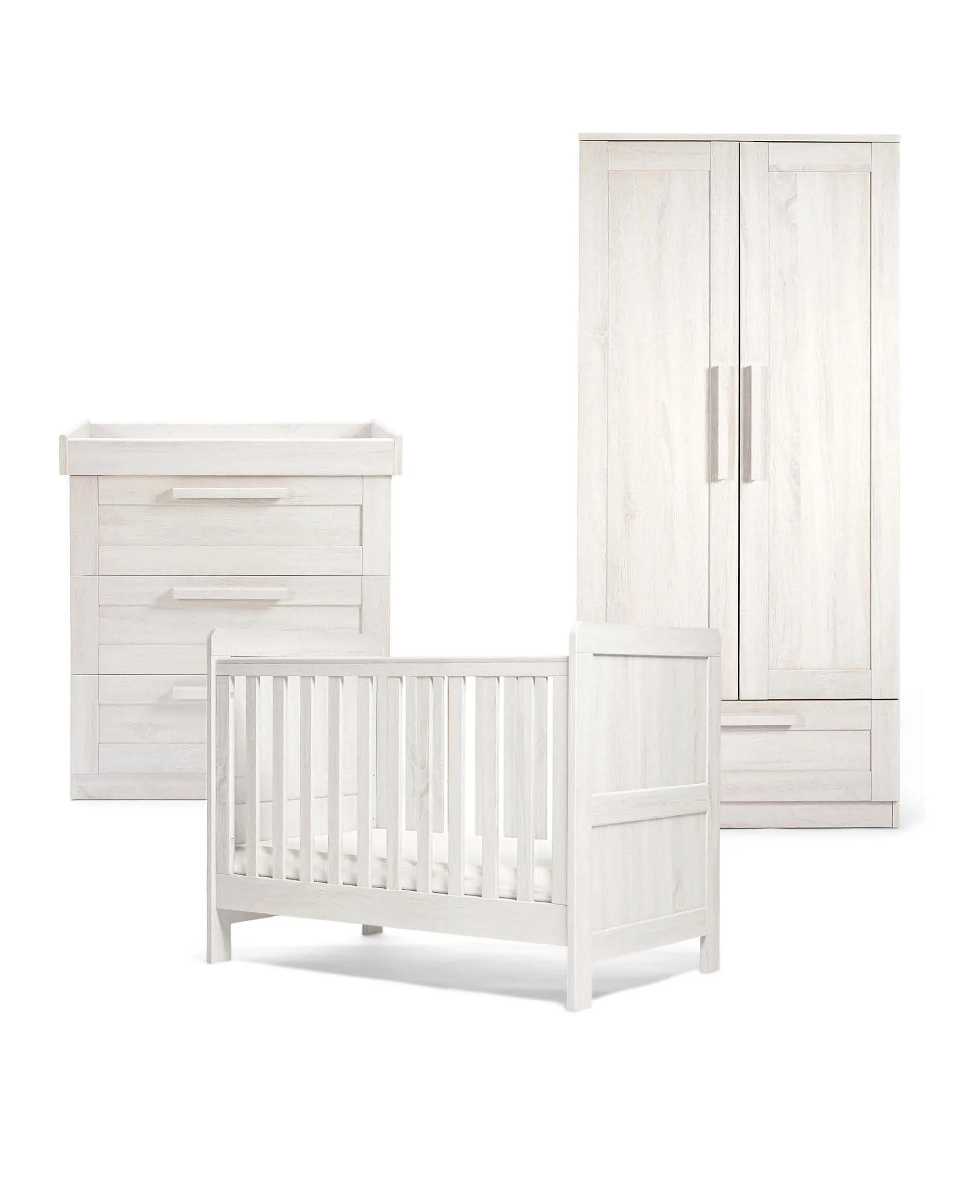 Atlas 3 Piece Small Cotbed Range with Dresser Changer & Wardrobe - White