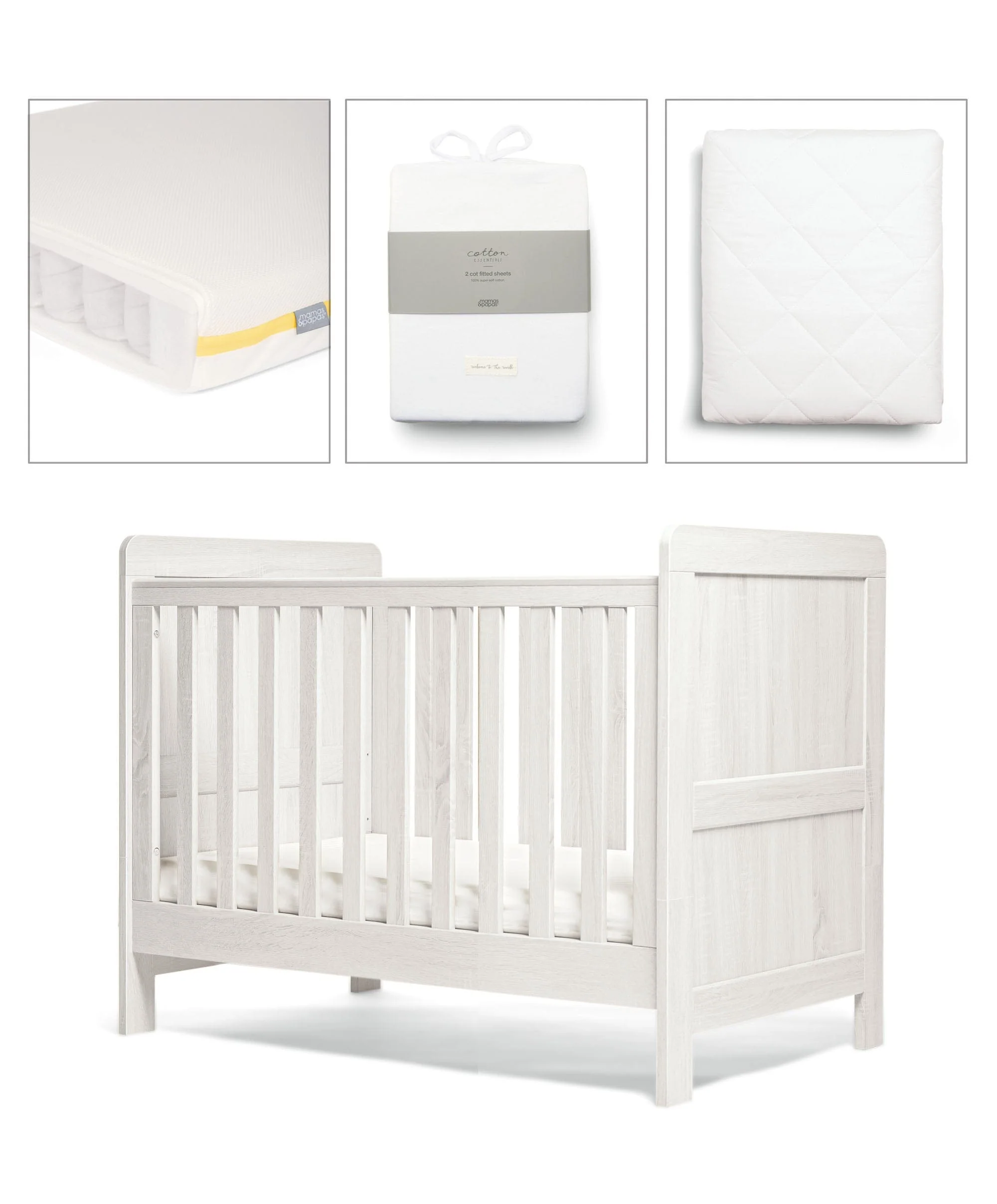 Atlas Small Cotbed Bundle with Essential Airflow Pocket Spring Mattress (4 Piece) - White