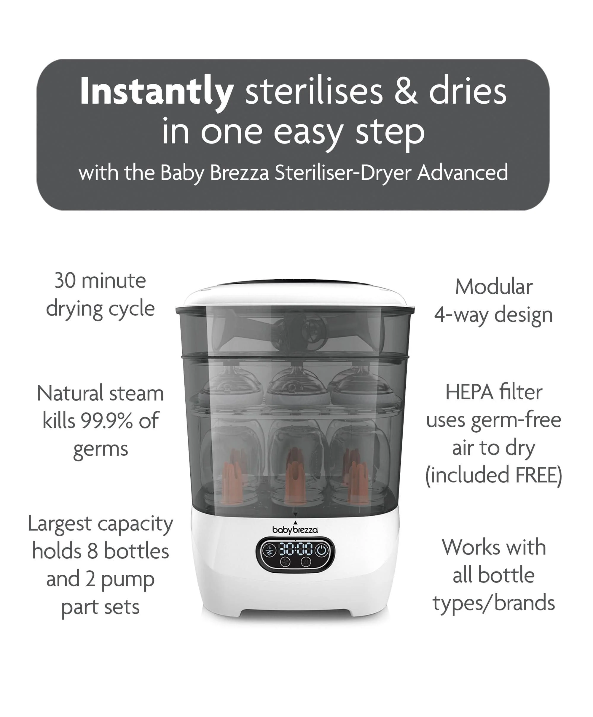 Baby Brezza Steriliser Dryer Advanced - Black & White - Image 2
