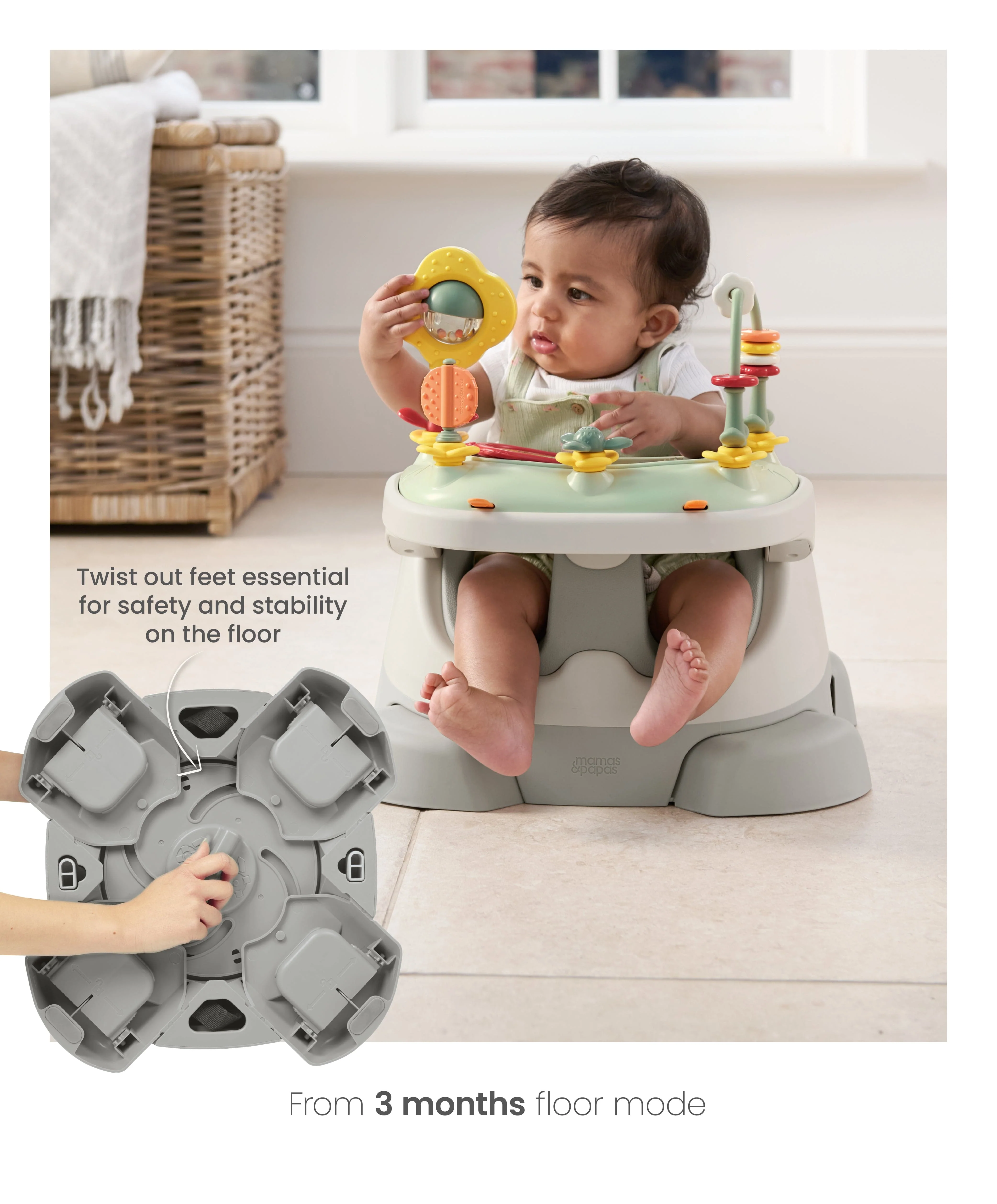 Bug 3-in-1 Floor & Booster Seat with Activity Tray - Pebble Grey - Image 10