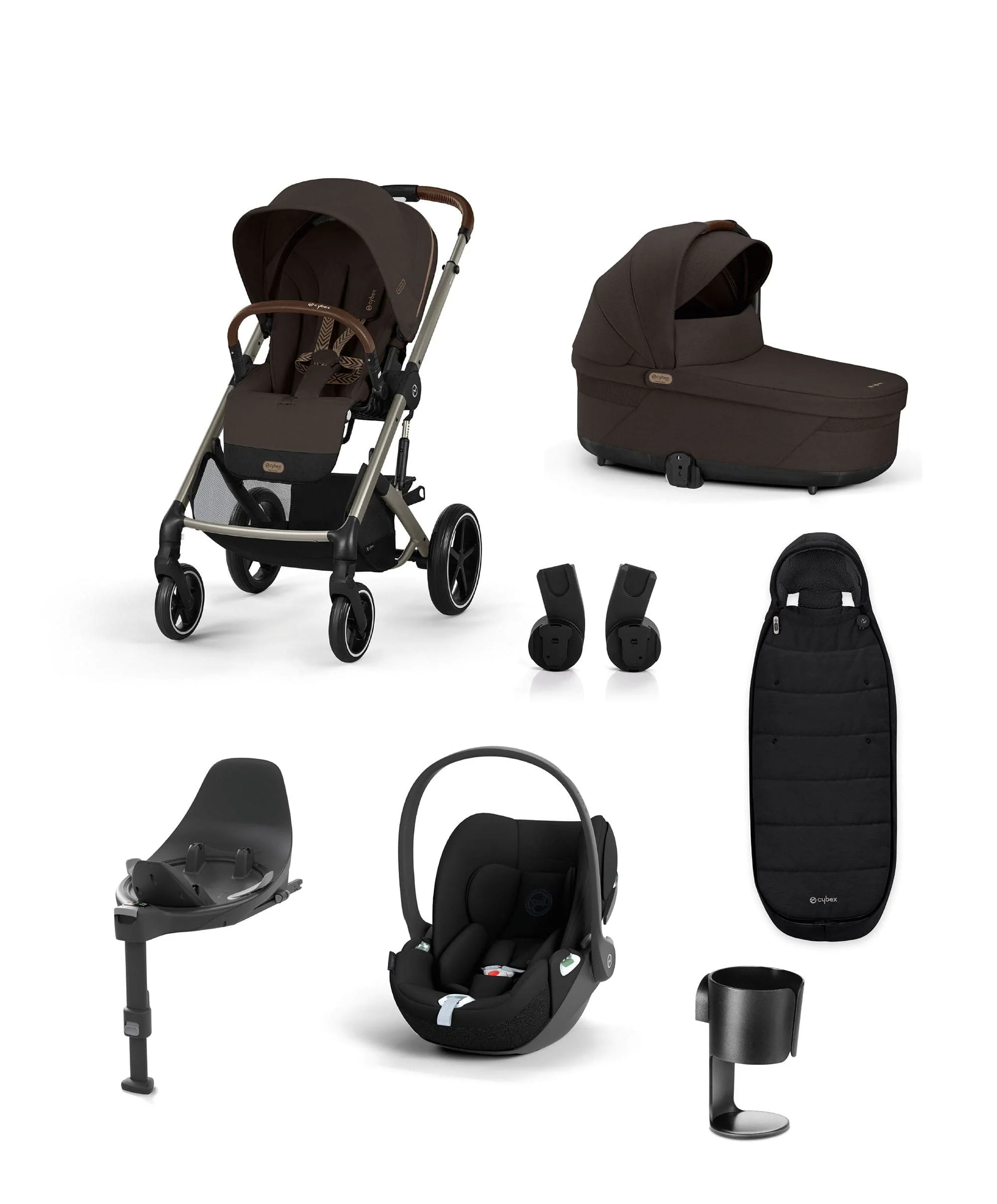 Cybex Balios S Lux Pushchair Bundle With Cybex Cloud T i-Size + Baby Car Seat & Base (7 Pieces) - Chocolate Brown
