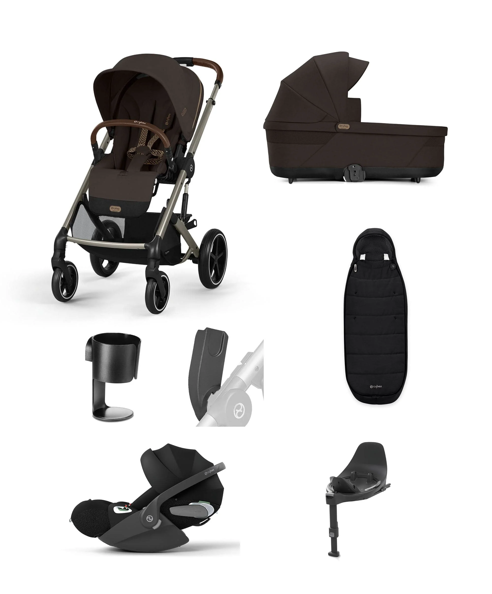 Cybex Balios S Lux Pushchair Bundle With Cybex Cloud T i-Size Rotating Baby Car Seat & Base (7 Pieces) - Chocolate Brown