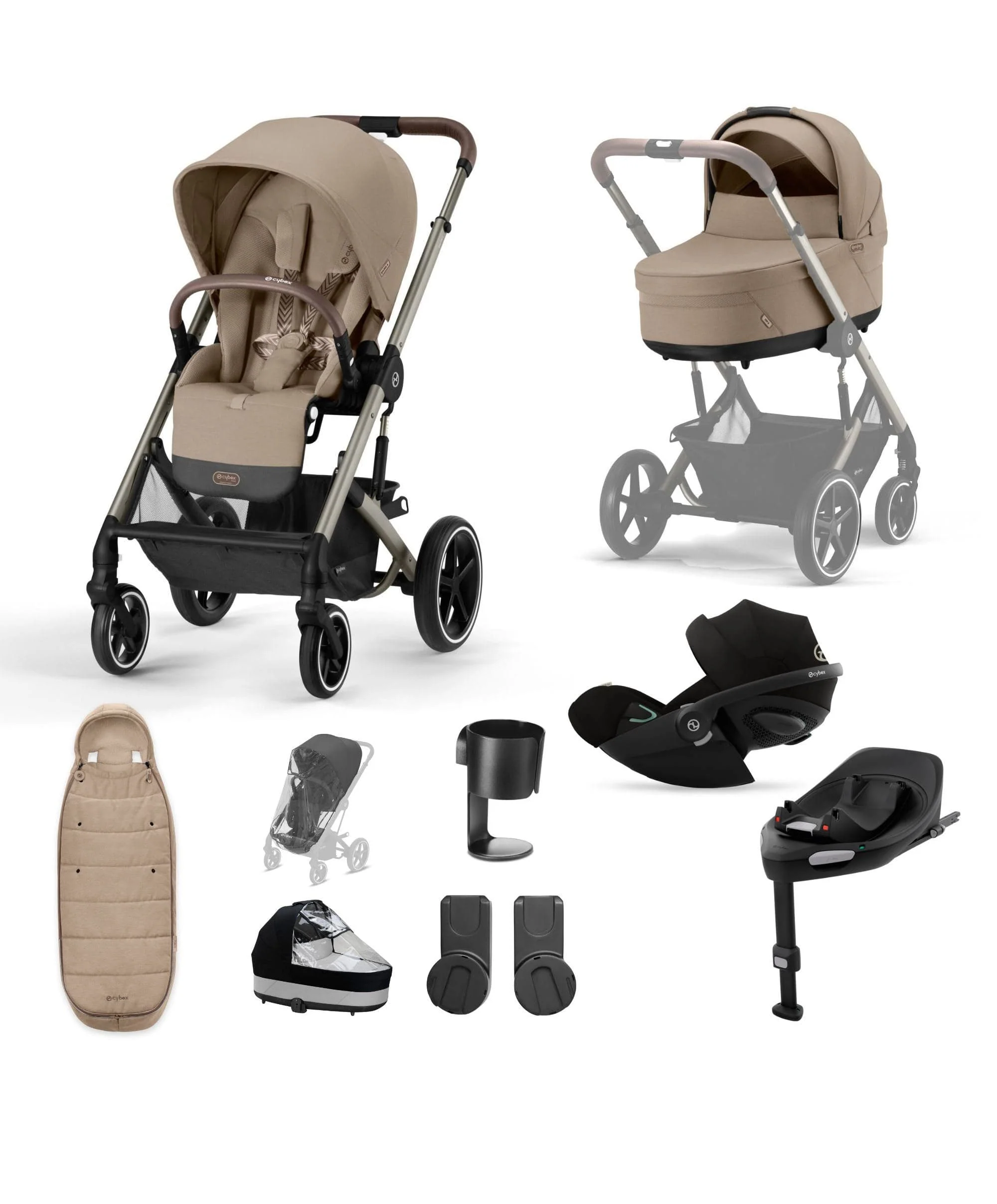Cybex Balios Bundle with Cybex Cloud T i-Size Rotating Baby Car Seat & Rotating Base (7 Pieces) -Almond Beige