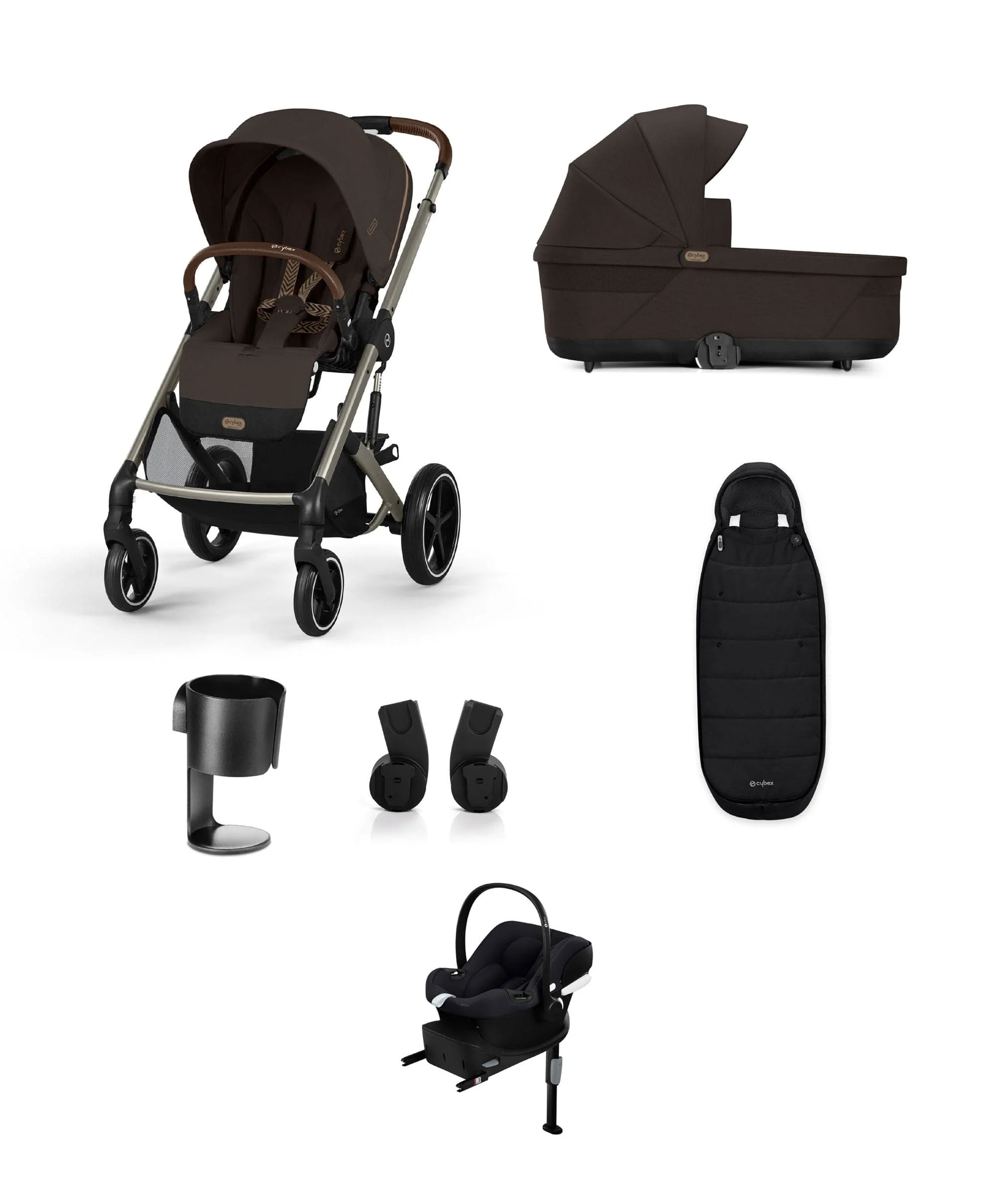 Cybex Balios S Lux Pushchair Bundle With Cybex Aton B2 i-Size Baby Car Seat & Base (7 Pieces) - Chocolate Brown
