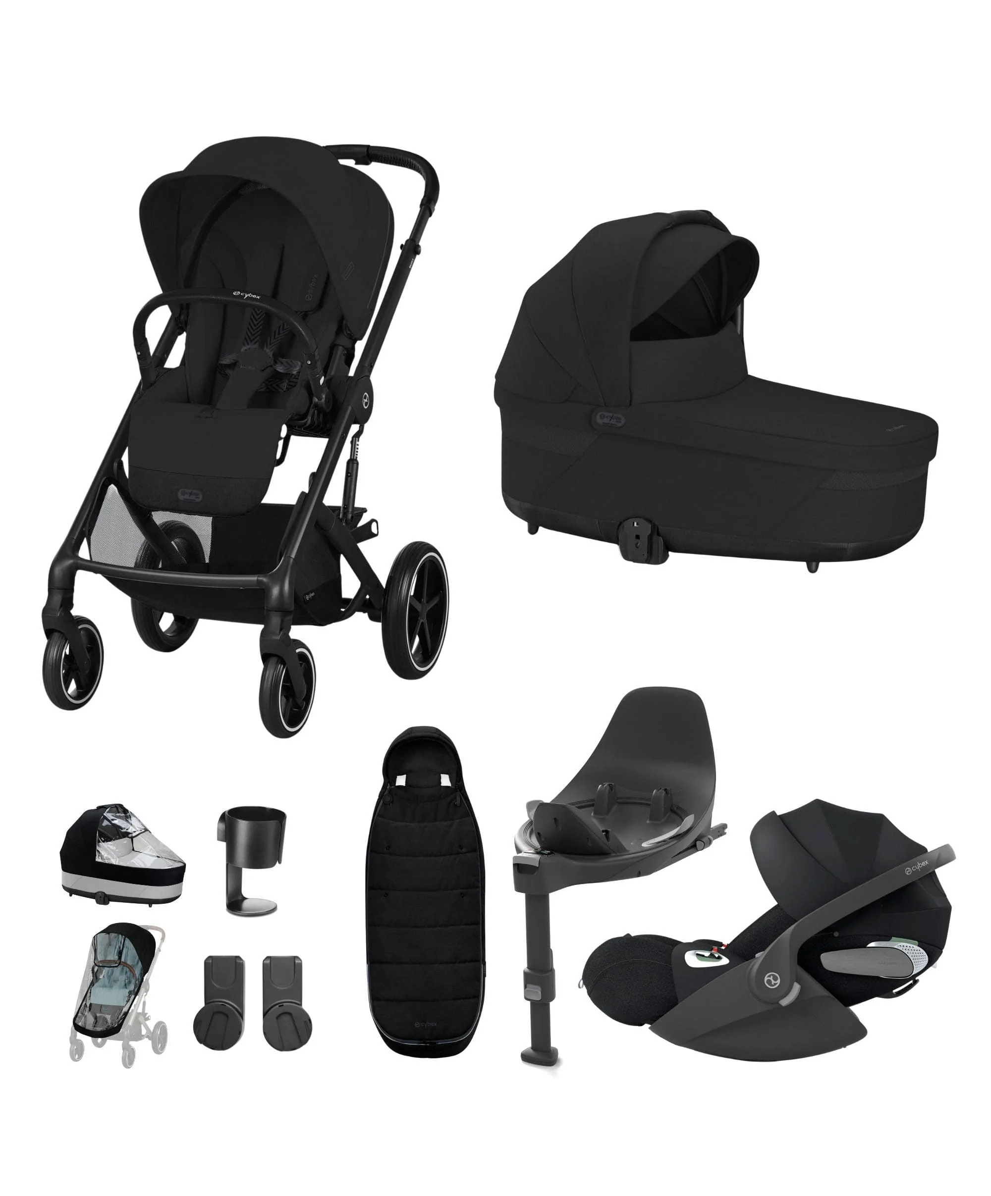 Cybex Balios Pushchair Bundle with Cybex Cloud T Car Seat (7 pieces) - Moon Black