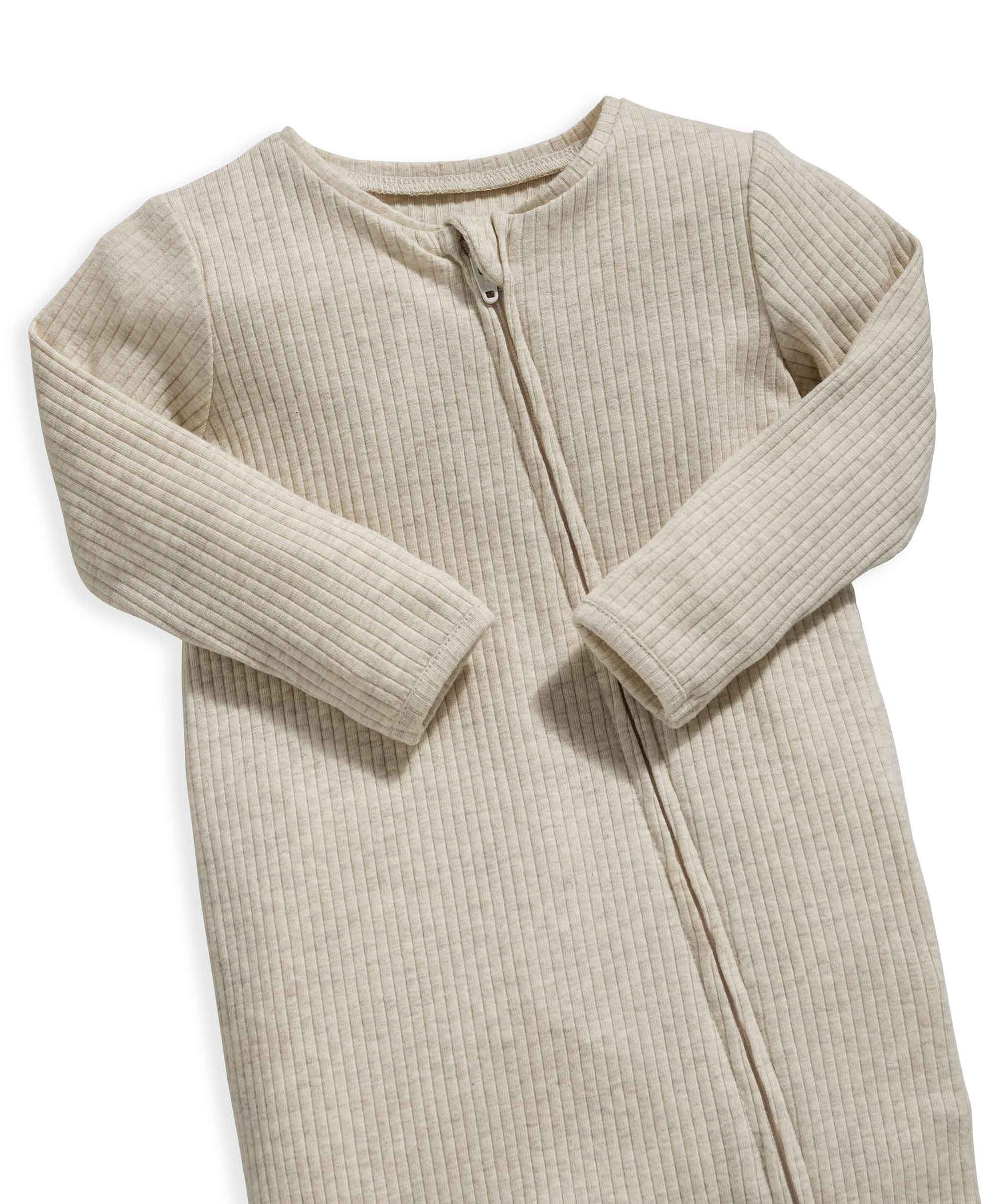 Organic Cotton Ribbed Sleepsuit - Oatmeal - Image 5