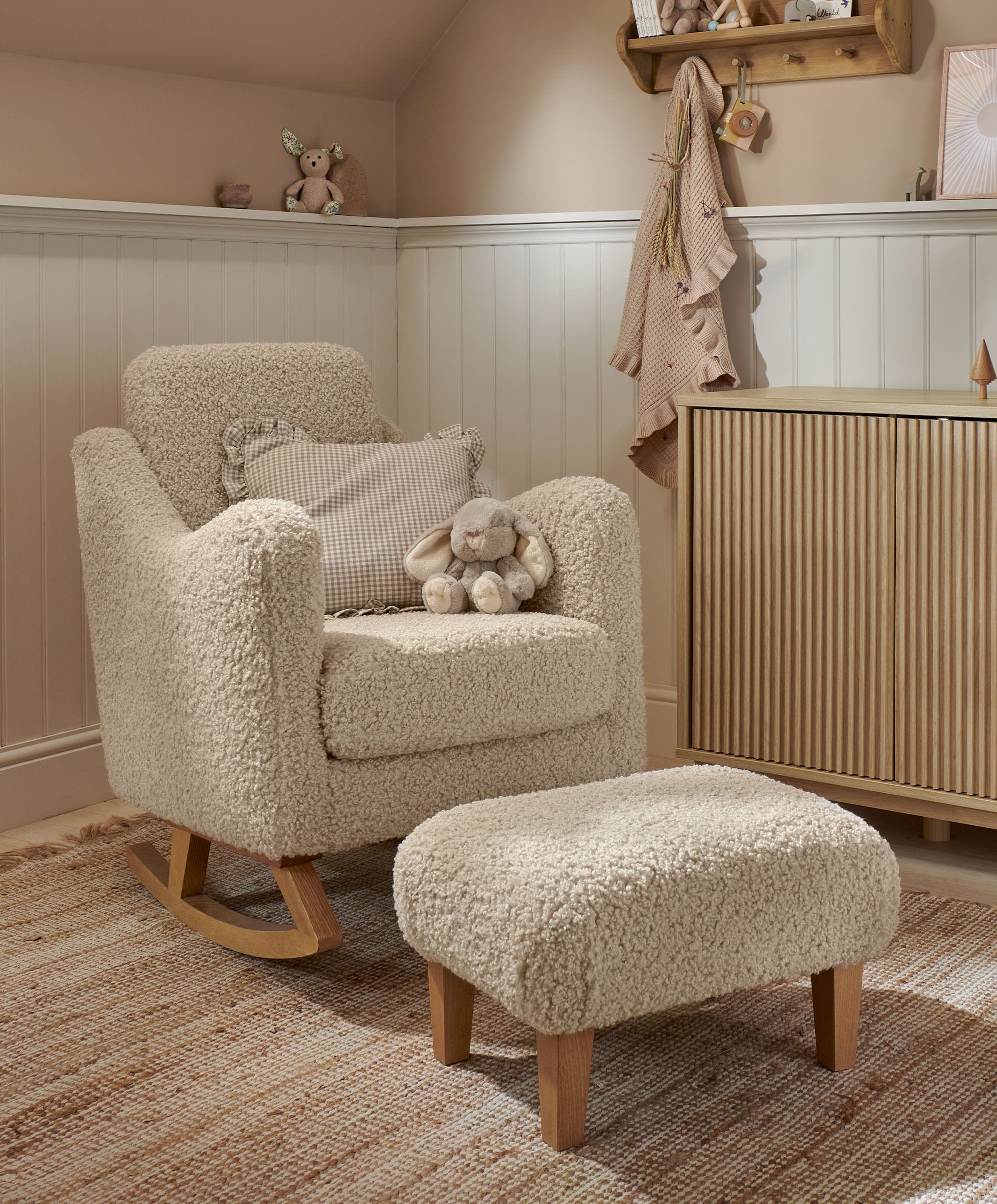 Bowdon Nursing Chair & Footstool Set - Biscuit Teddy