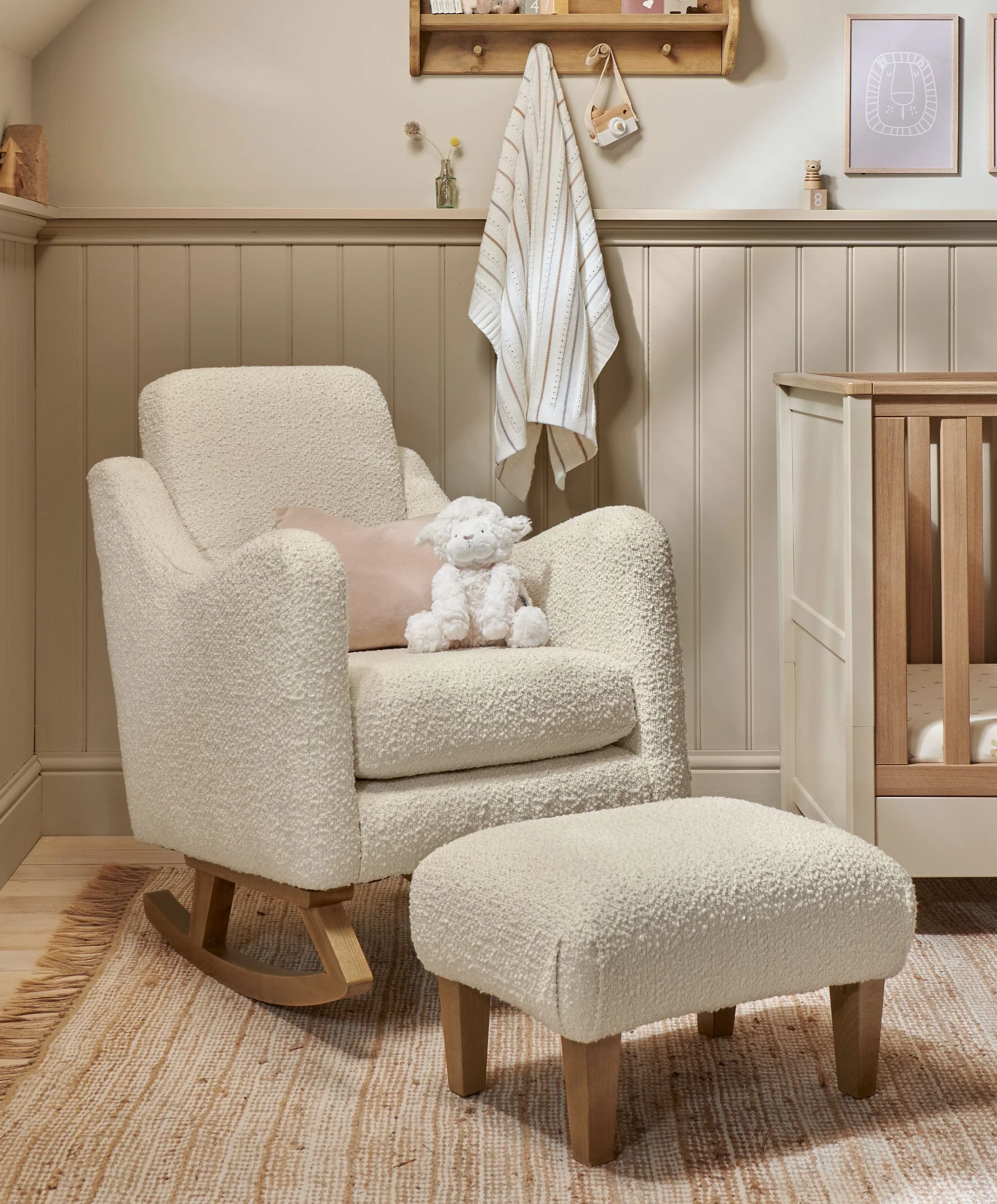 Bowdon Nursing Chair & Footstool Set - Oyster Chenille Boucle