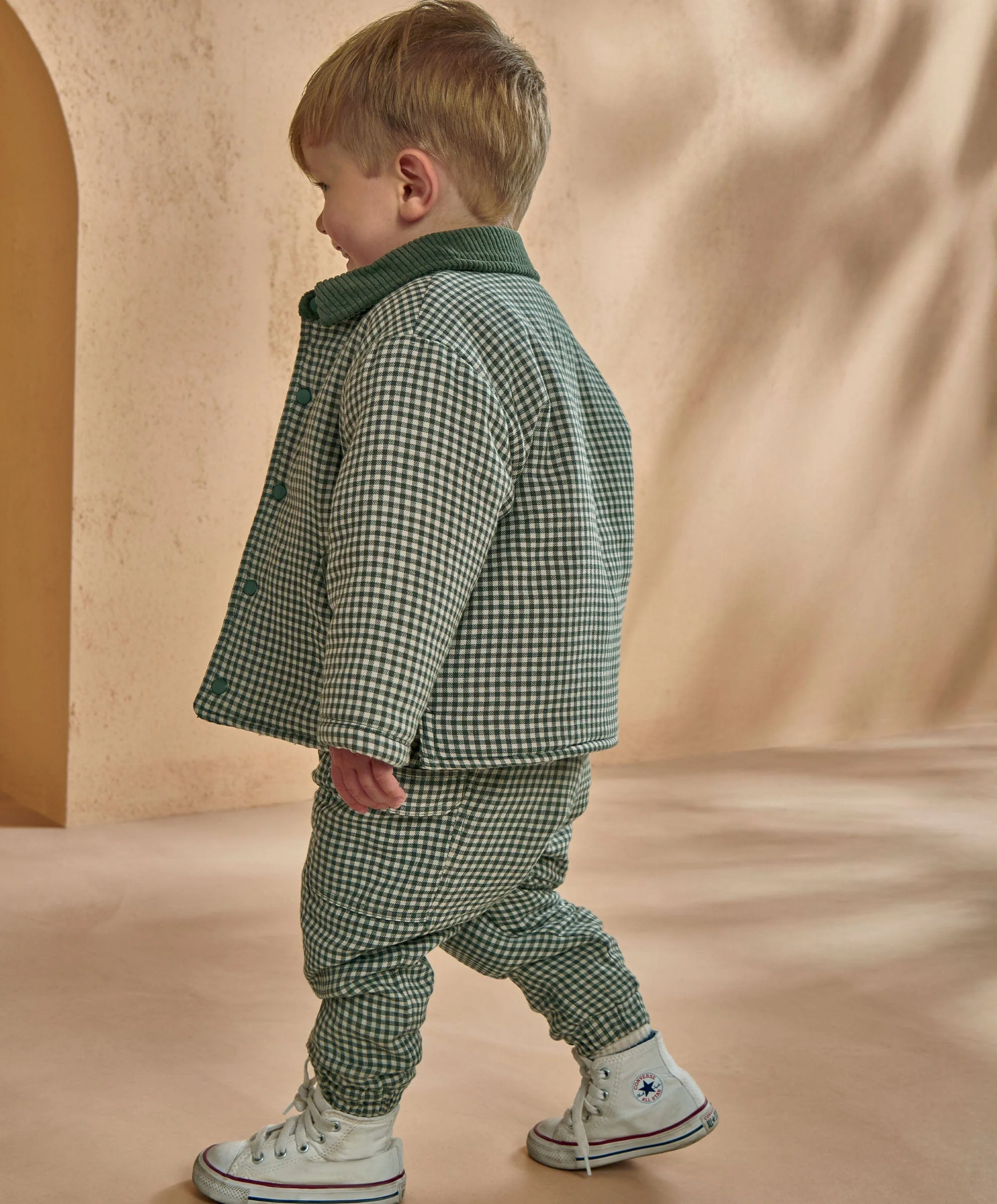 Check Jacket with Borg Lining & Cord Collar - Green - Image 4