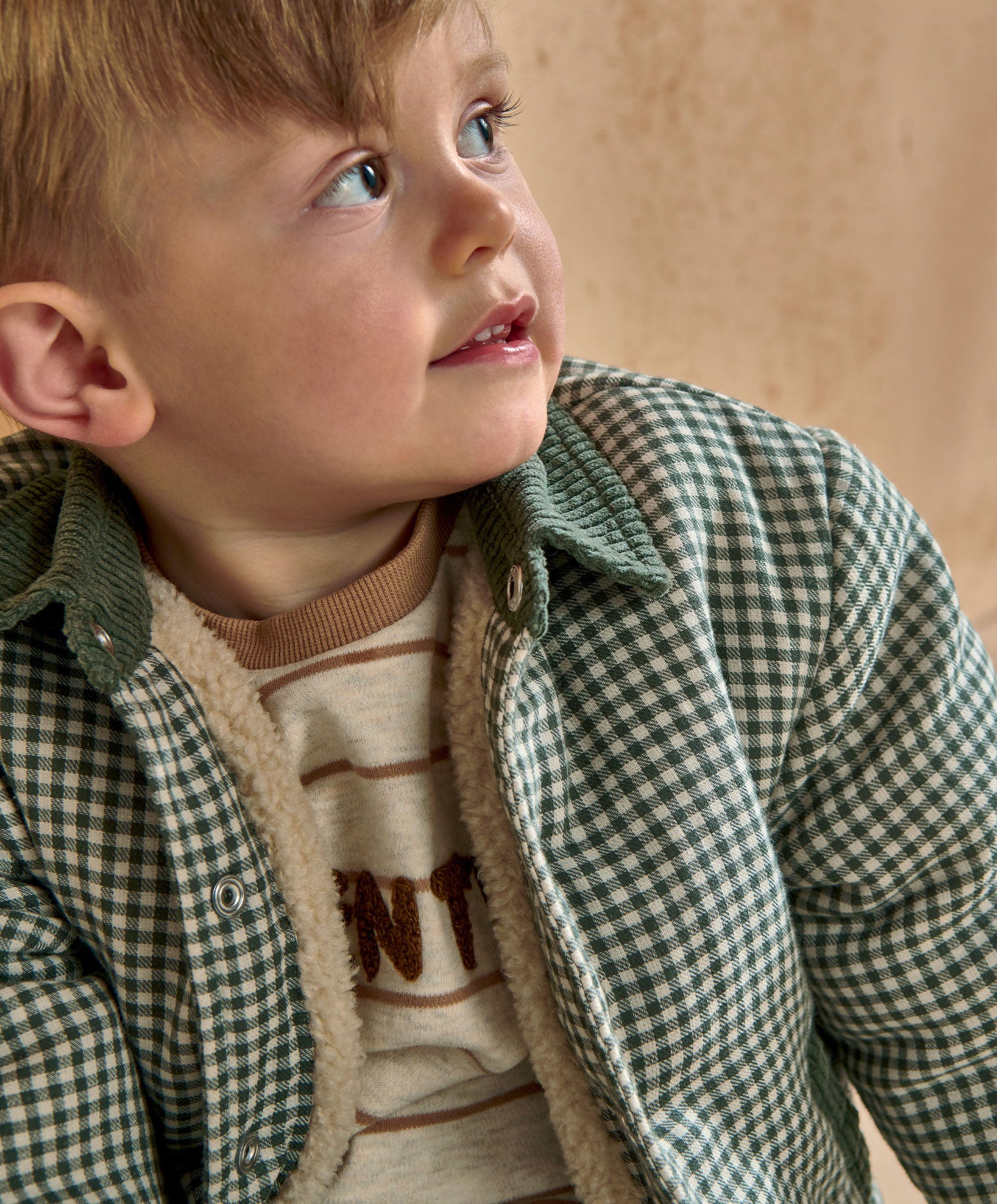 Check Jacket with Borg Lining & Cord Collar - Green - Image 5
