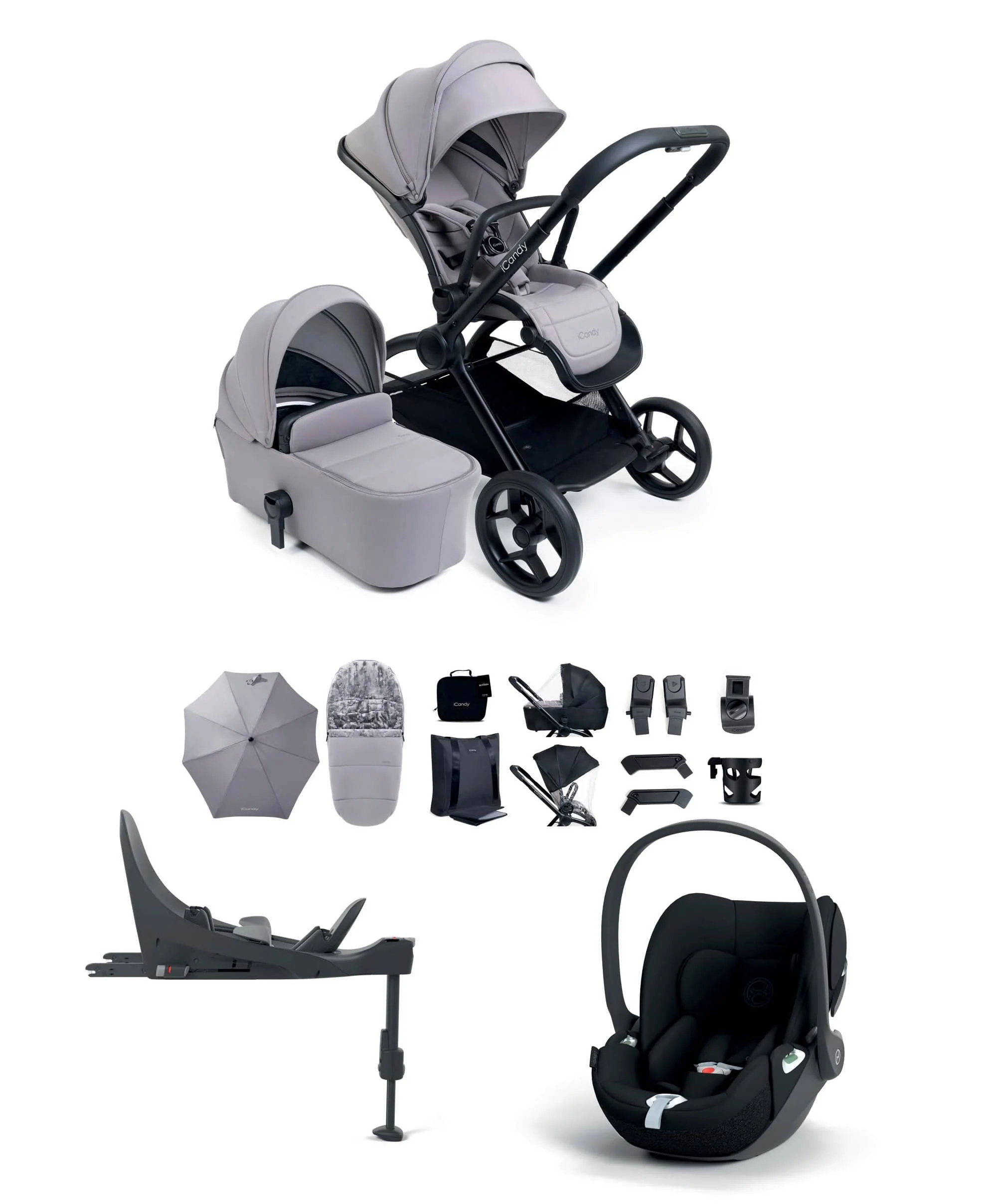 iCandy Core 2 Pushchair Bundle With Cybex Cloud T+ Car Seat & Base - Storm Grey
