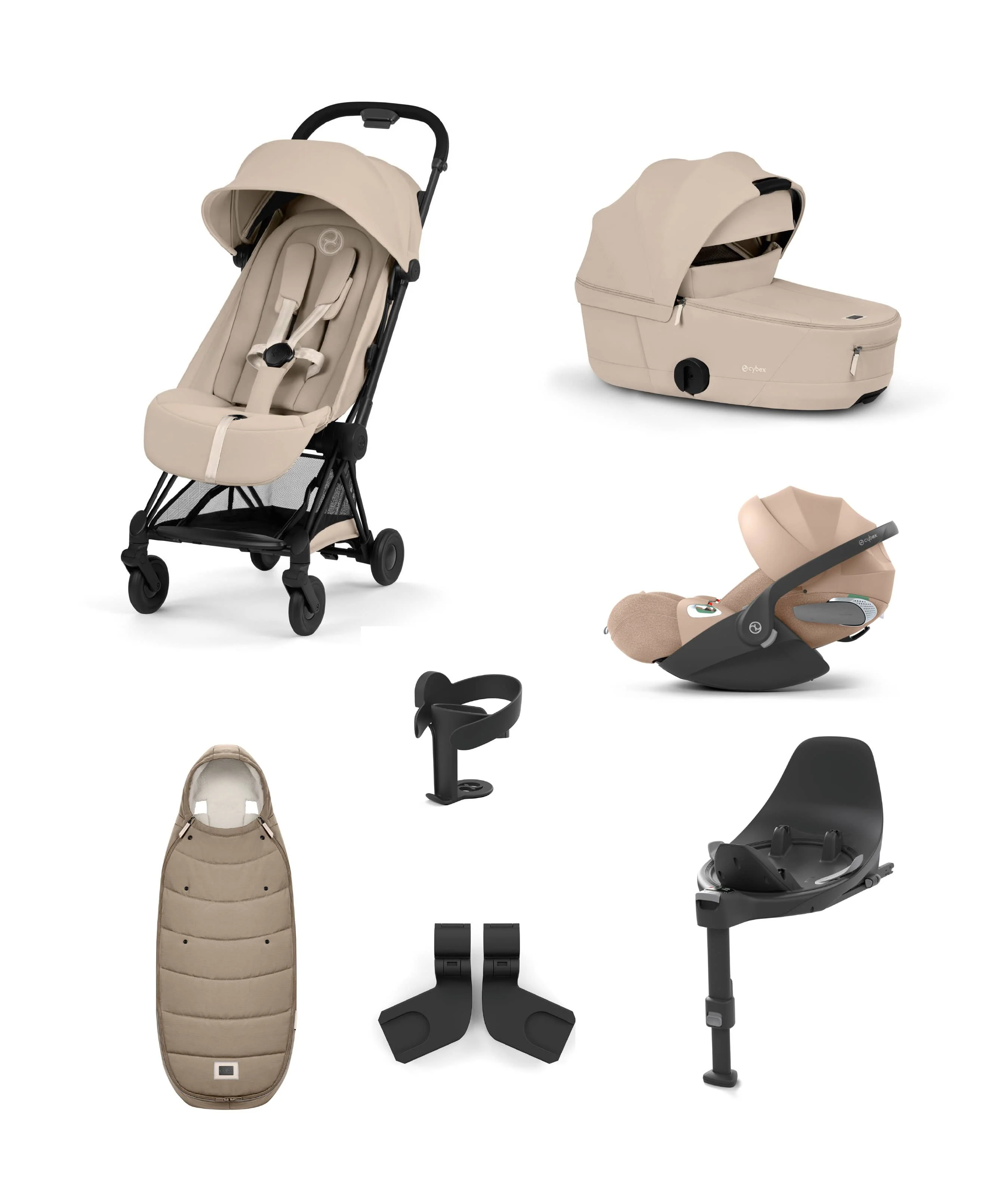 Cybex Coya Ultimate Pushchair With Cybex Cloud T Baby Car Seat & Base (7 Pieces) - Cozy Beige