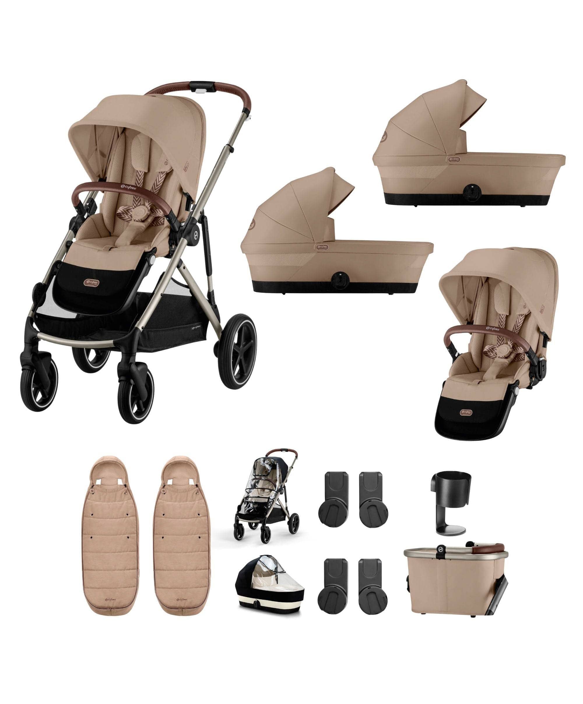 Cybex Gazelle S Twin Pushchair Bundle (12 Pieces) - Almond Beige