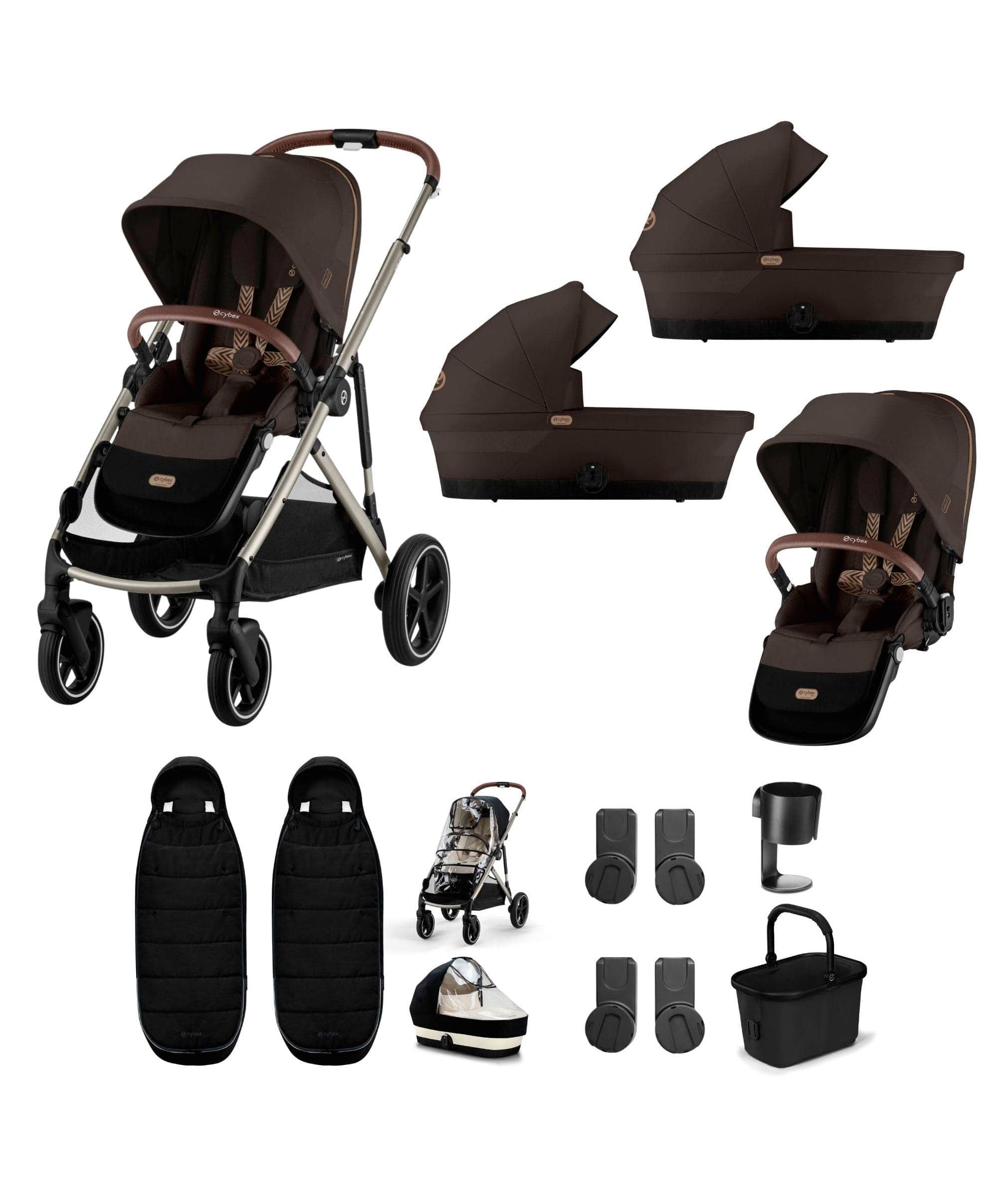 Cybex Gazelle S Twin Pushchair Bundle (12 Pieces) - Chocolate Brown