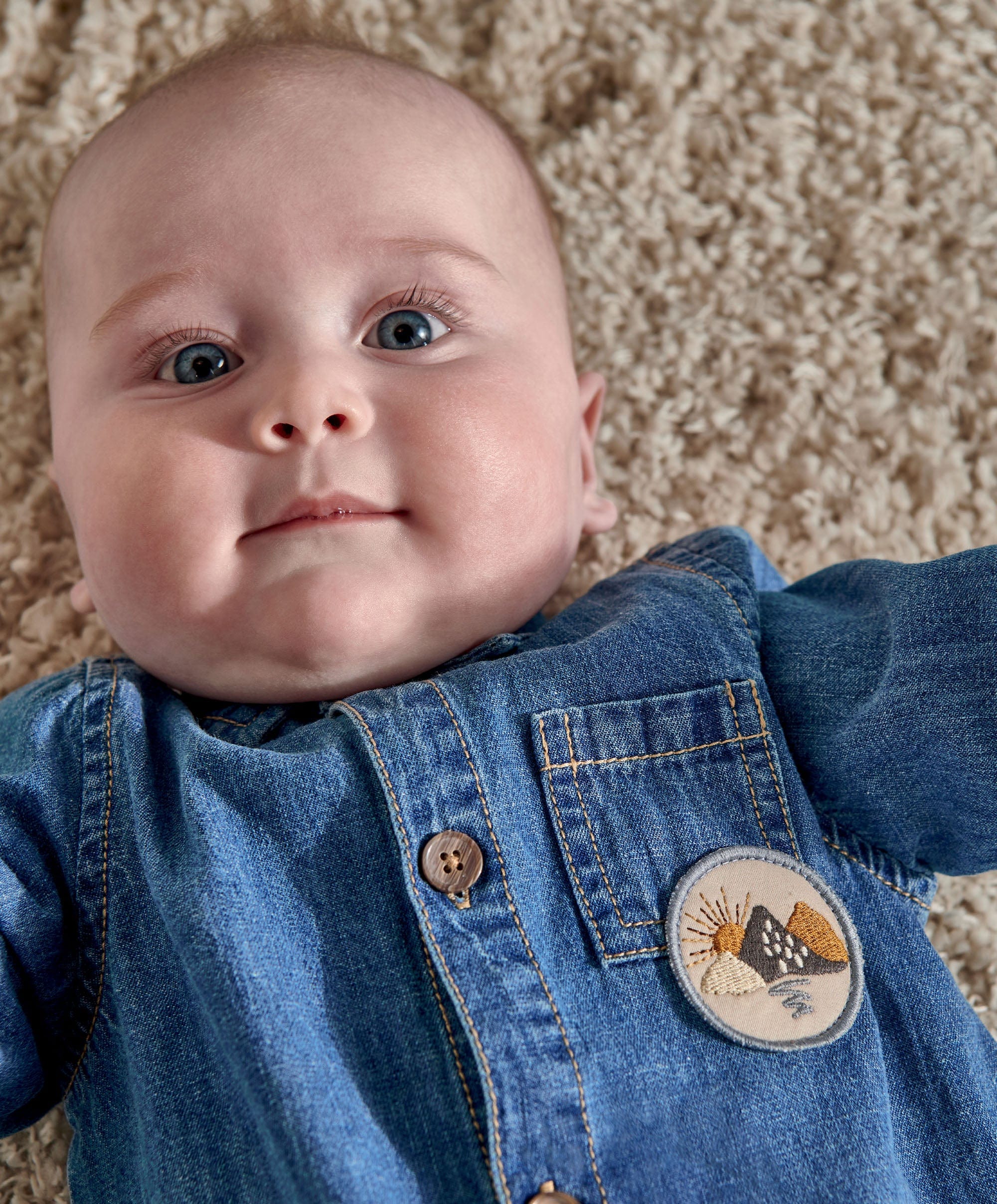 Denim Boiler Suit with Woven Badge - Blue - Image 3