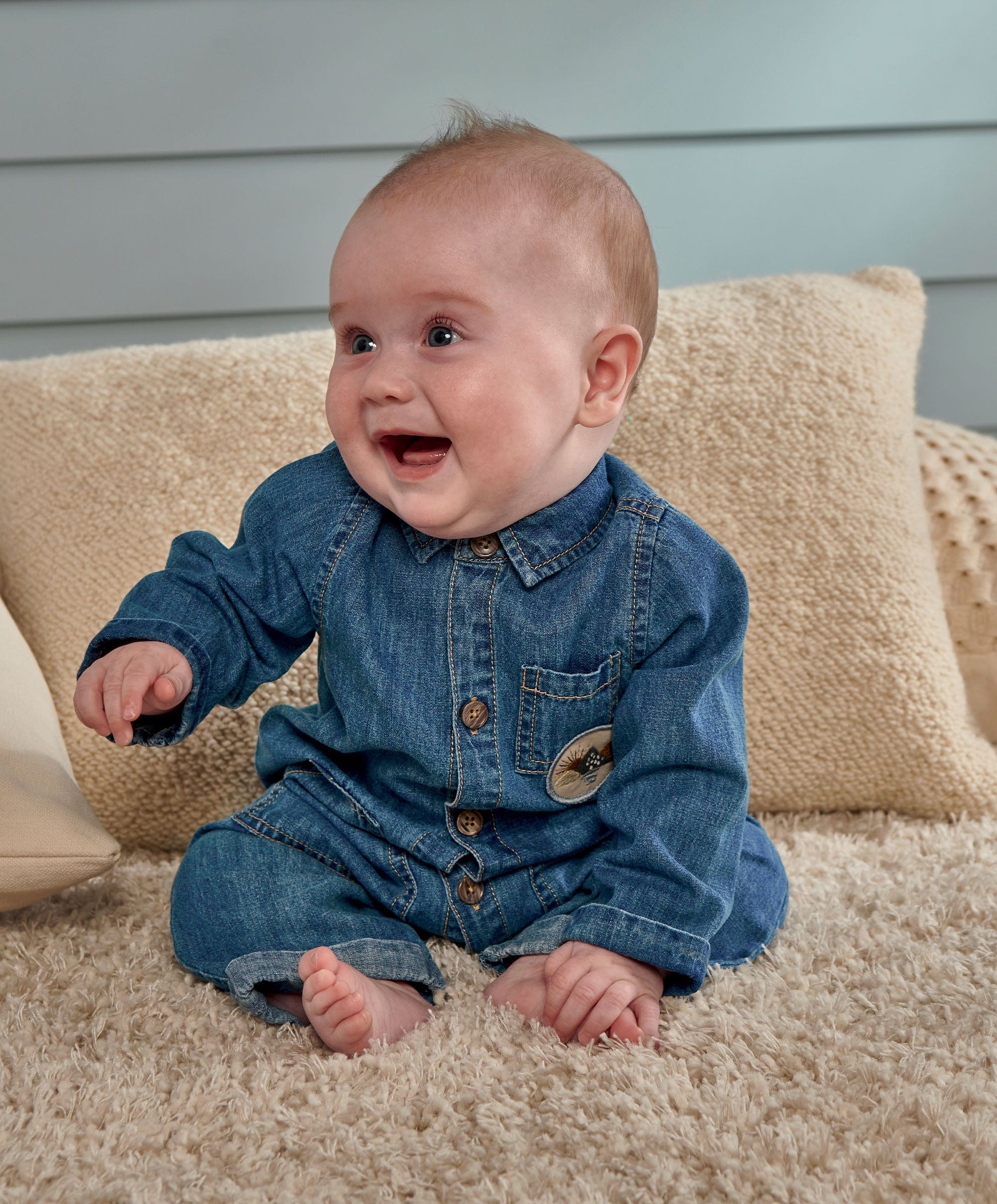 Denim Boiler Suit with Woven Badge - Blue - Image 5