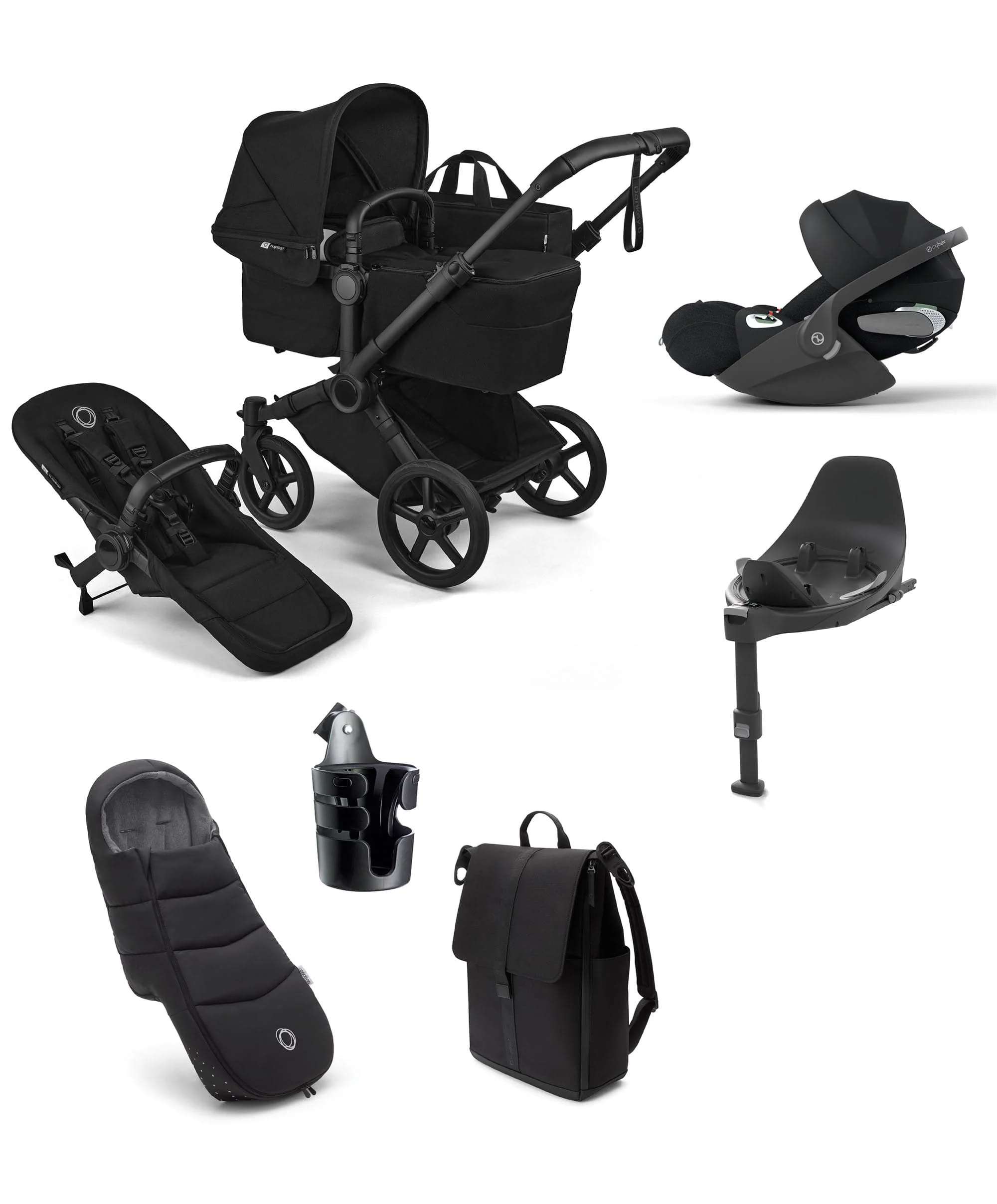 Bugaboo Donkey 6 Single Ultimate Pushchair Bundle With Cybex Cloud T+ Car Seat & Base (7 Pieces) - Heritage Black