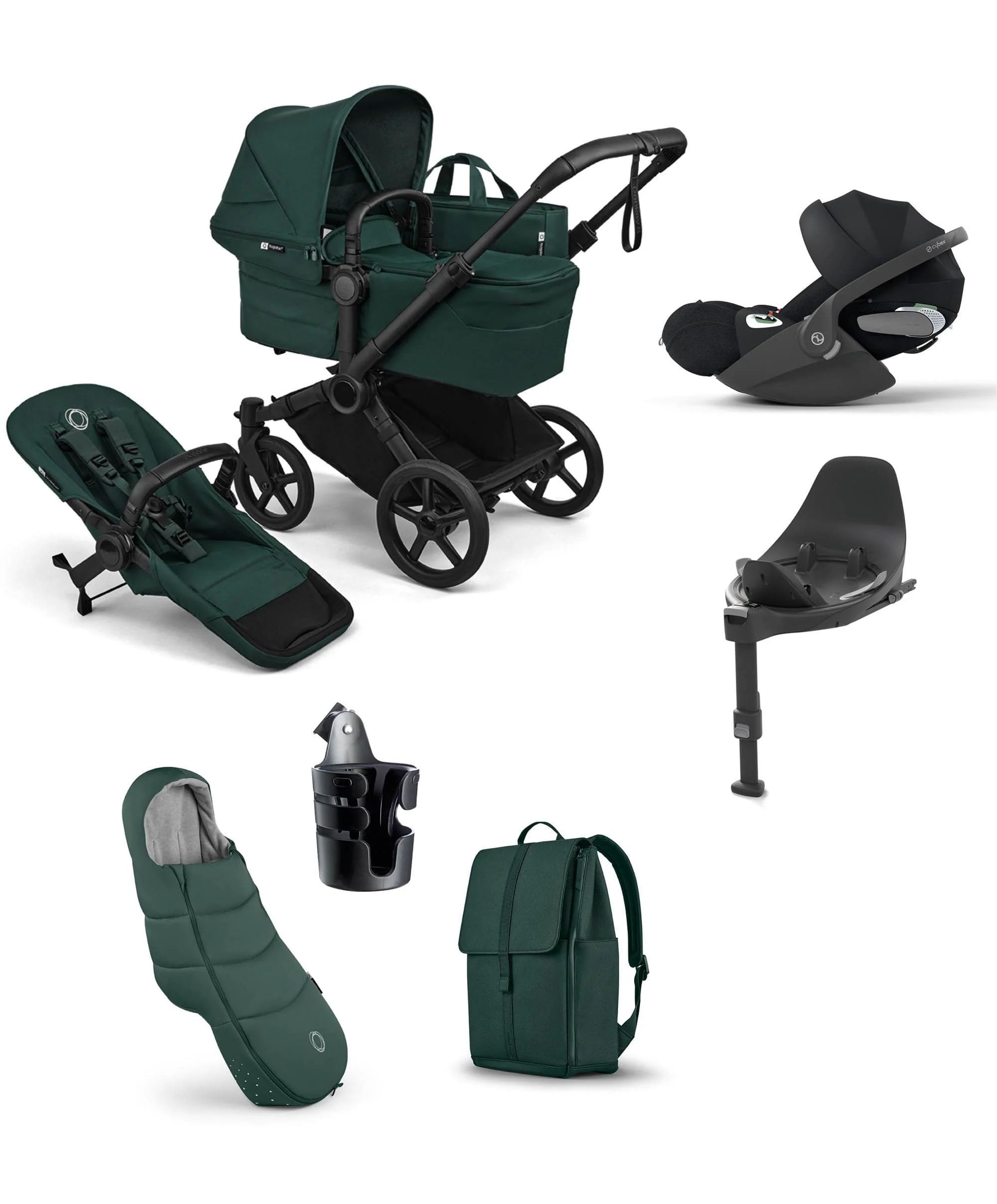 Bugaboo Donkey 6 Mono Ultimate Pushchair Bundle With Cybex Cloud T+ Car Seat & Base (7 Pieces) - Fern Green