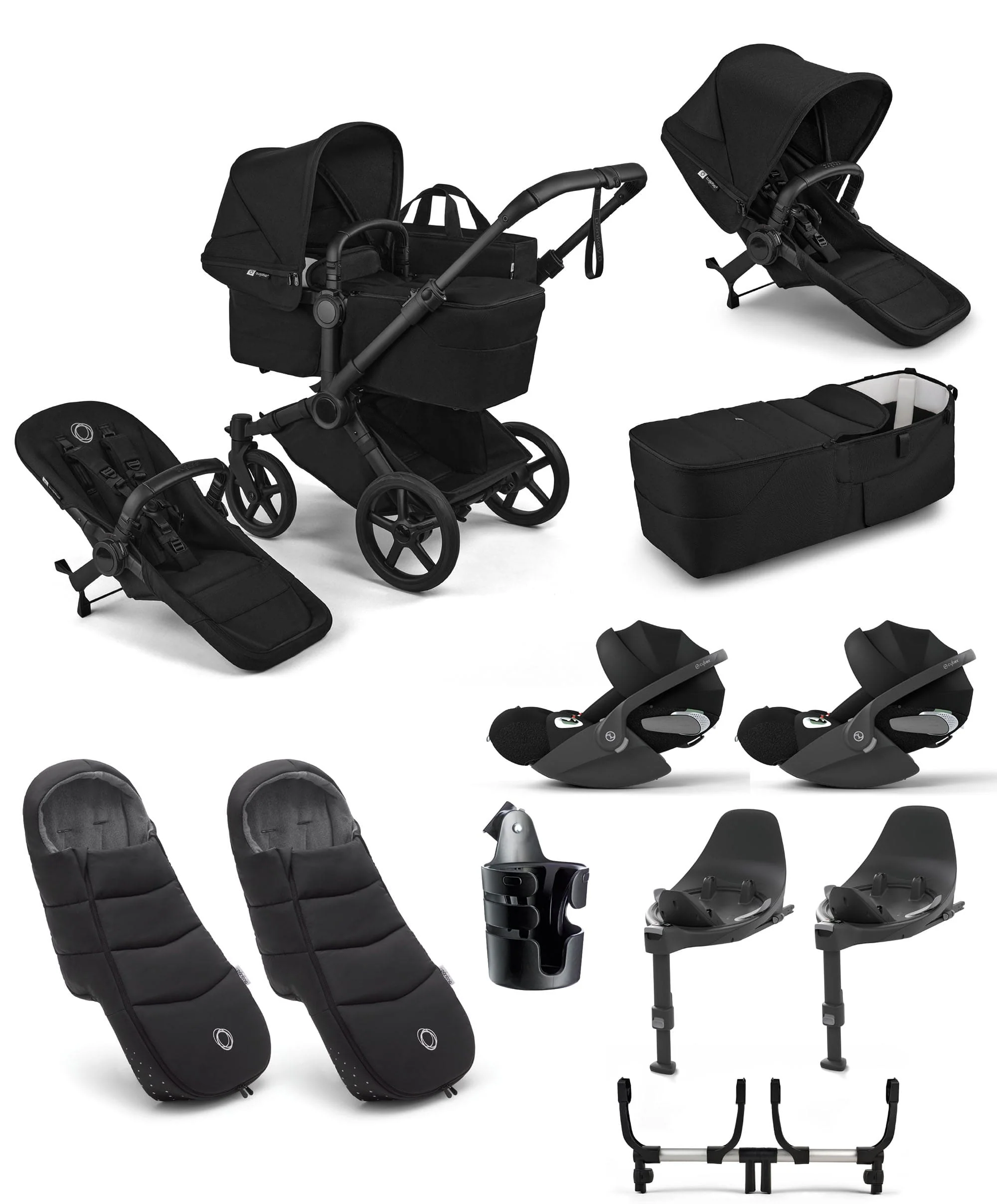 Donkey 6 Twin Essential Bundle With Cybex Cloud T i-Size Rotating Baby Car Seat (11 Pieces) - Heritage Black