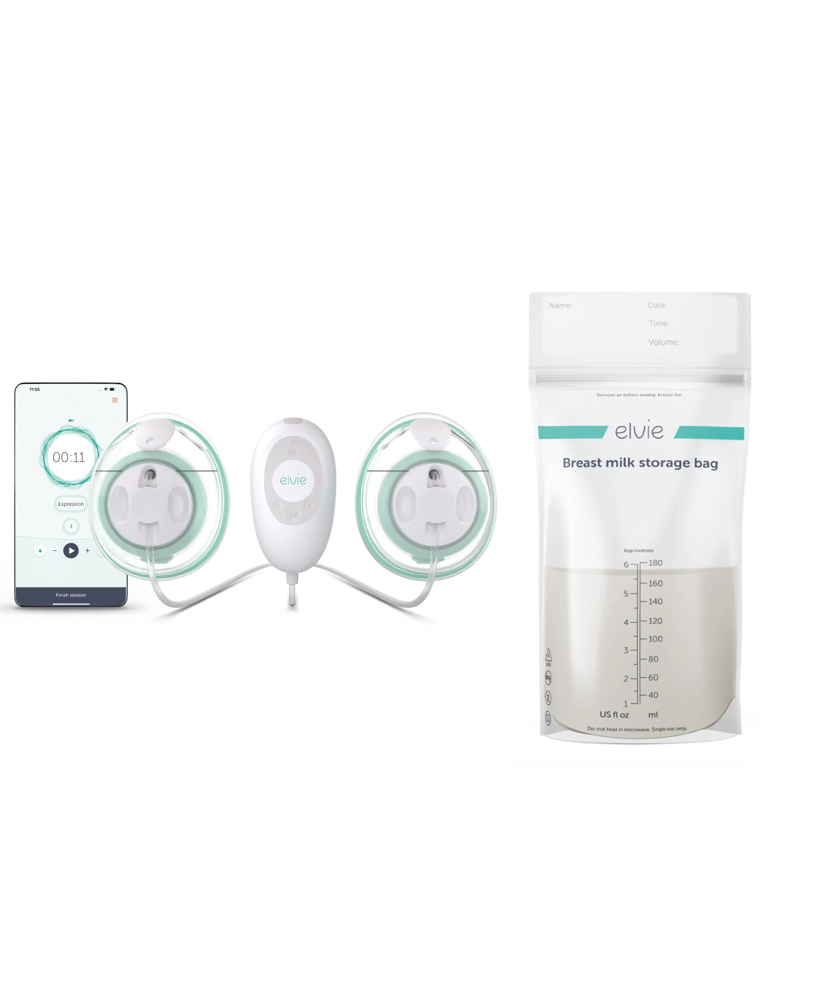 Elvie Stride 2 Double Breast Pump & Elvie Breast Milk Storage Bags