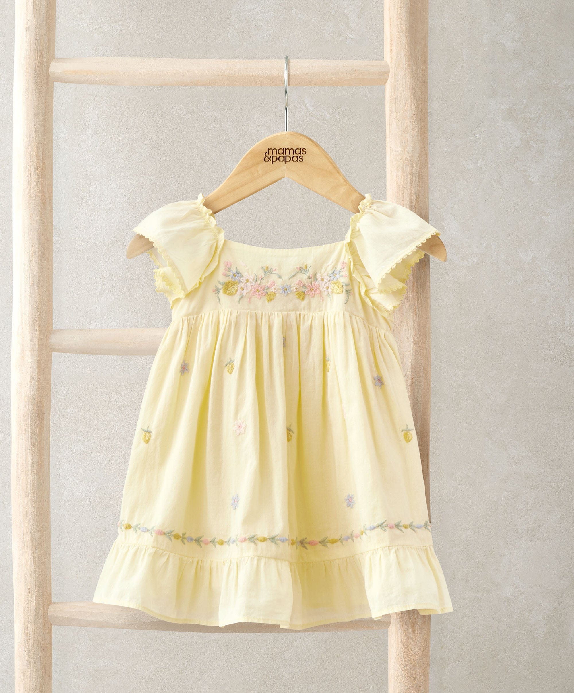 Peplum Frill Embroidered Dress - Yellow