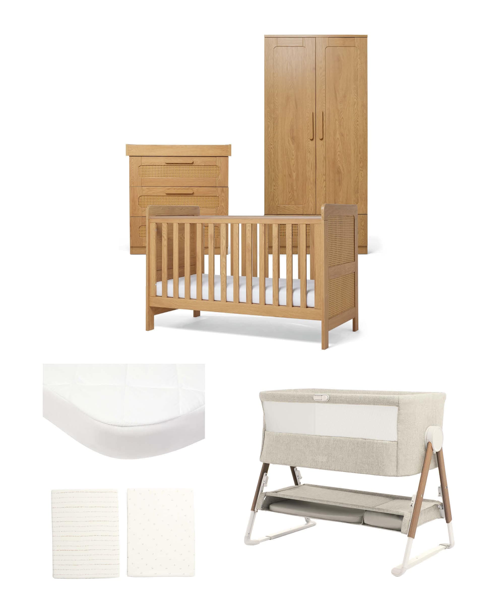 Esna Nursery Bundle with Lua Bedside Crib (6 Piece) – Rattan