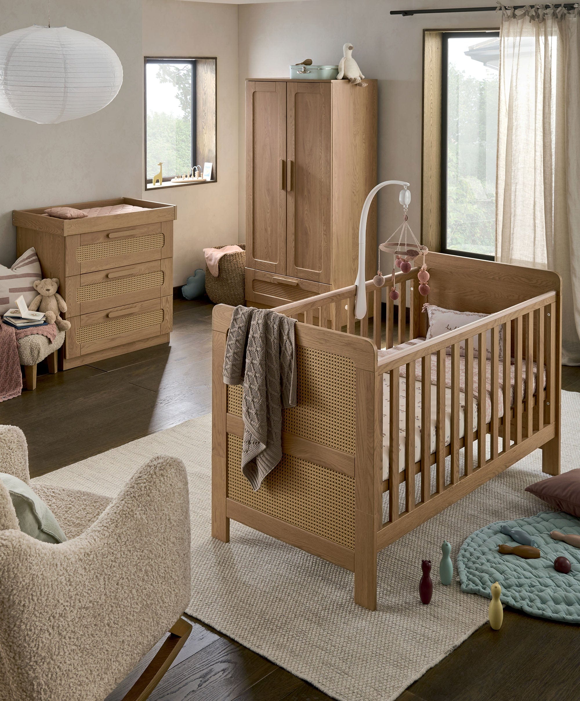 Esna Nursery Bundle with Lua Bedside Crib (6 Piece) – Rattan - Image 2