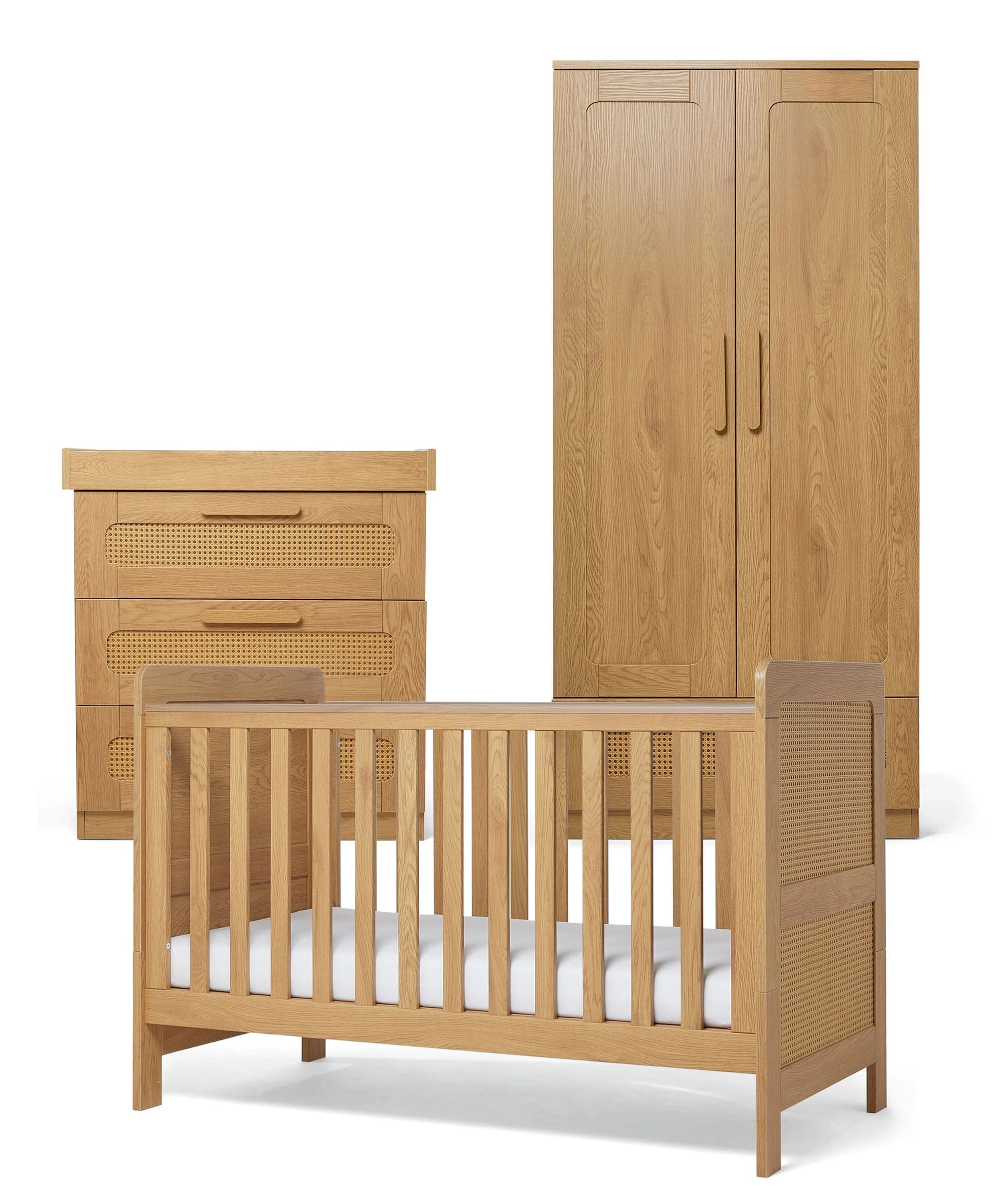 Esna 3 Piece Cotbed Set with Dresser Changer & Wardrobe - Rattan - Image 2