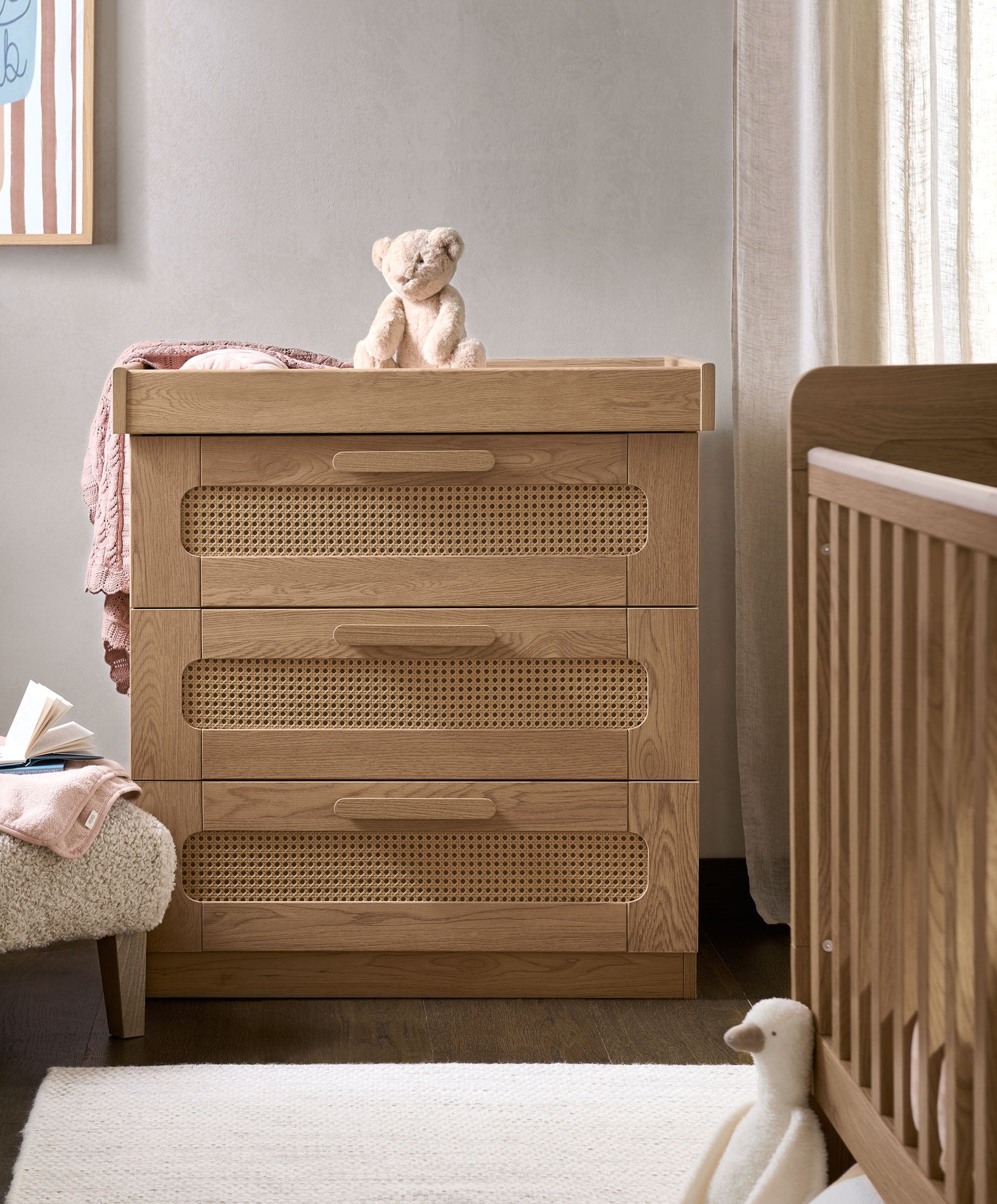 Esna 3 Piece Cotbed Set with Dresser Changer & Wardrobe - Rattan - Image 5