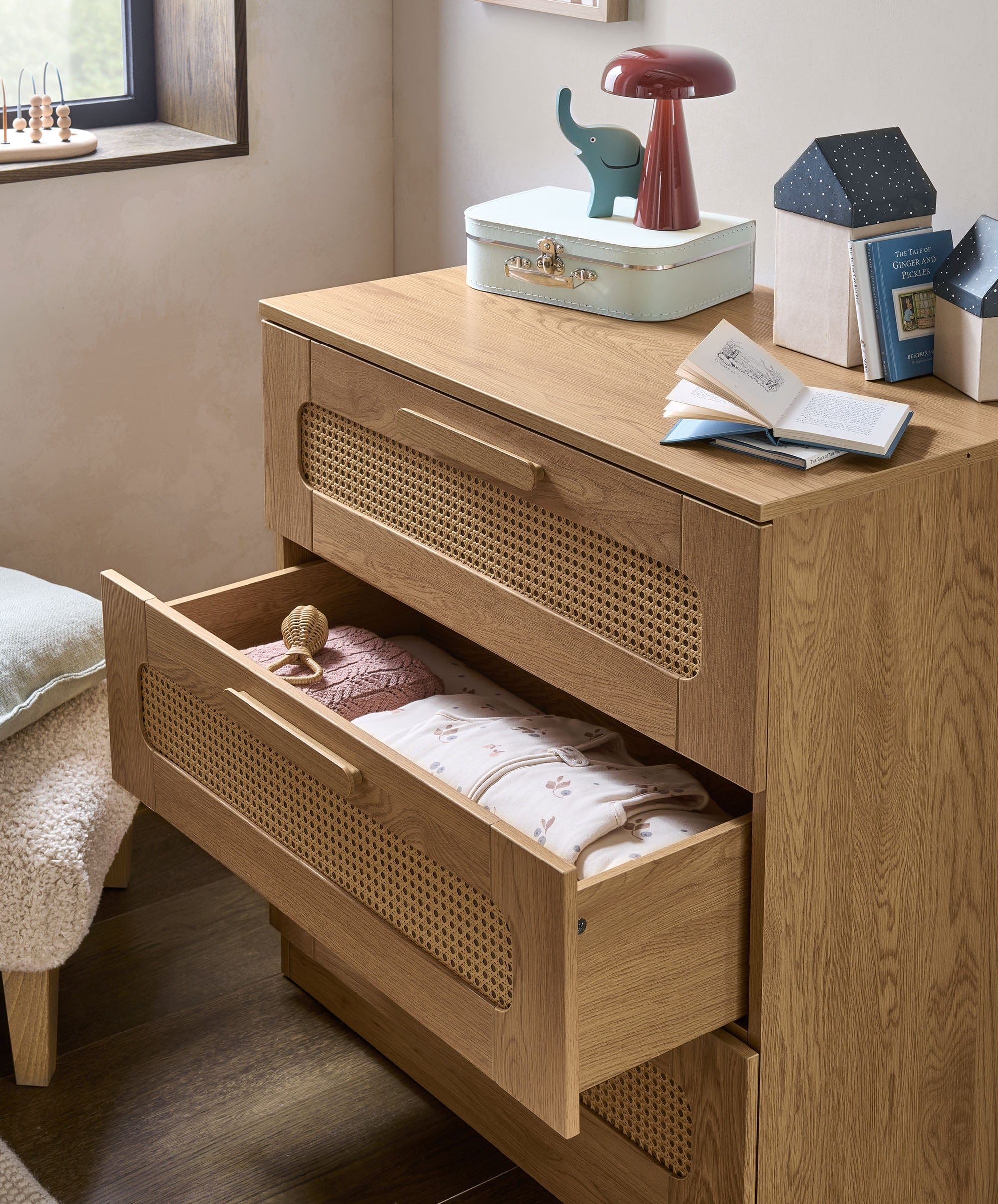 Esna 3 Piece Cotbed Set with Dresser Changer & Wardrobe - Rattan - Image 6