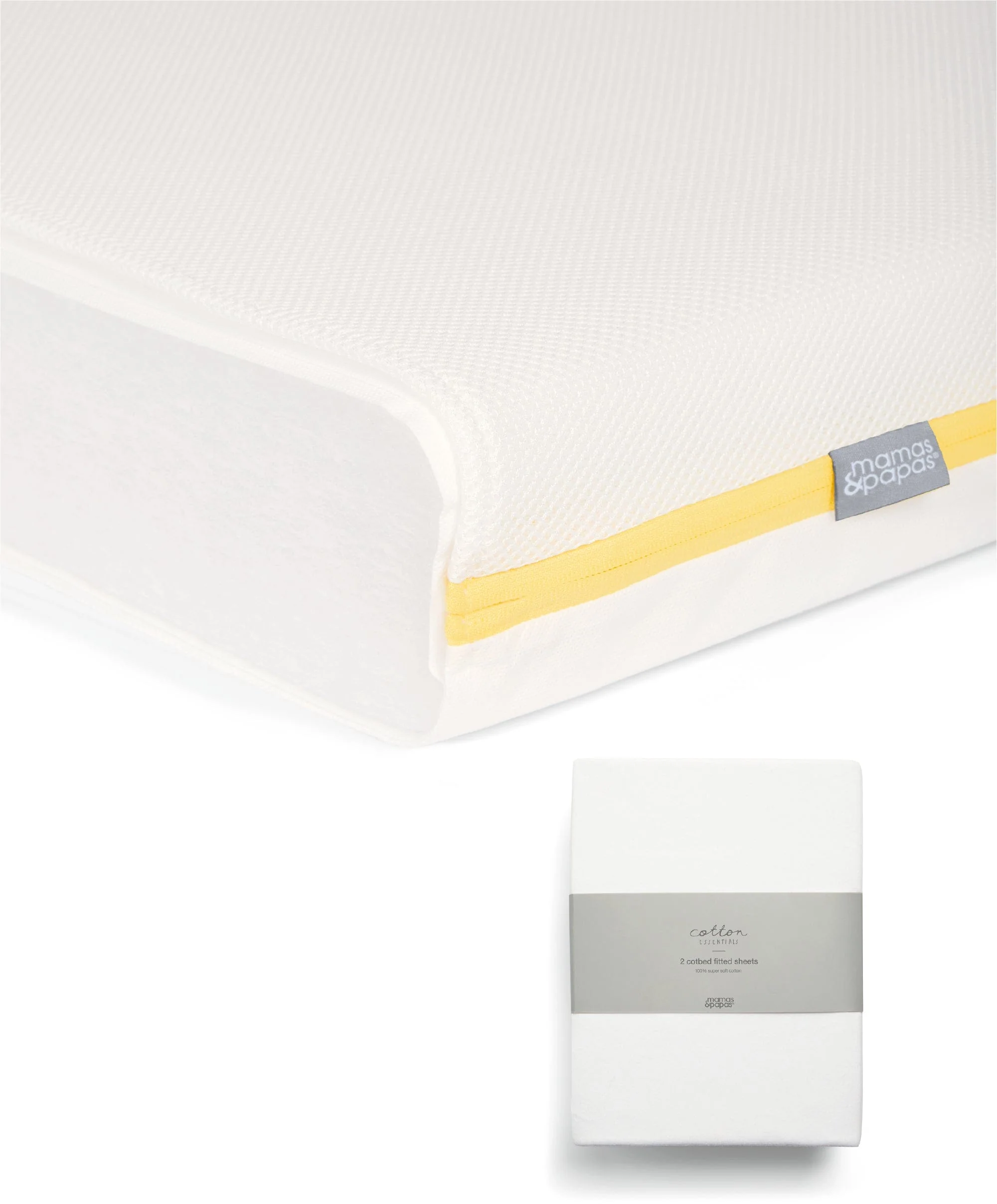 Essential Airflow Fibre Cotbed Mattress & Fitted Sheets (2 Pack) - White