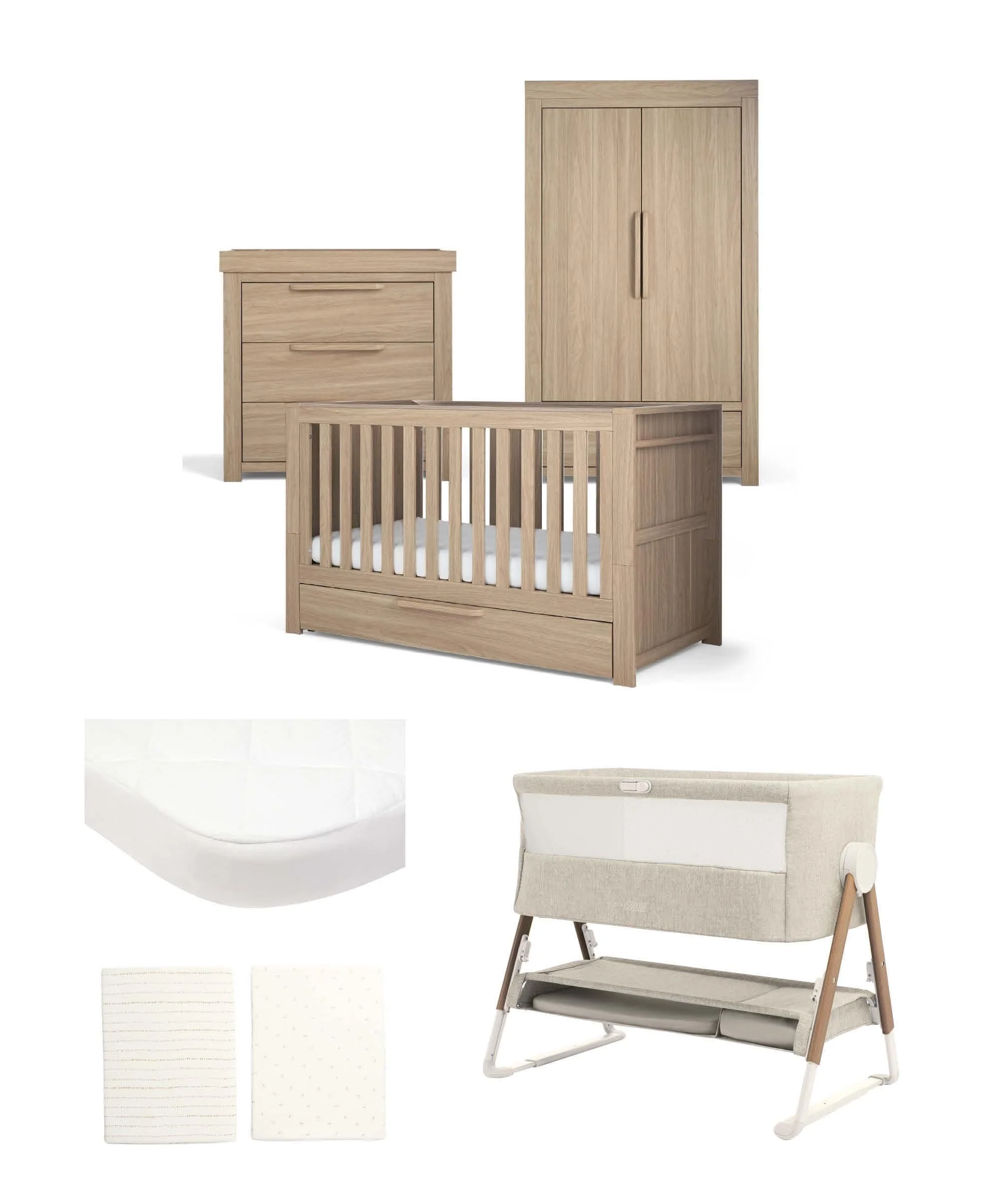 Franklin Nursery Bundle with Lua Bedside Crib (6 Piece) – Natural Oak