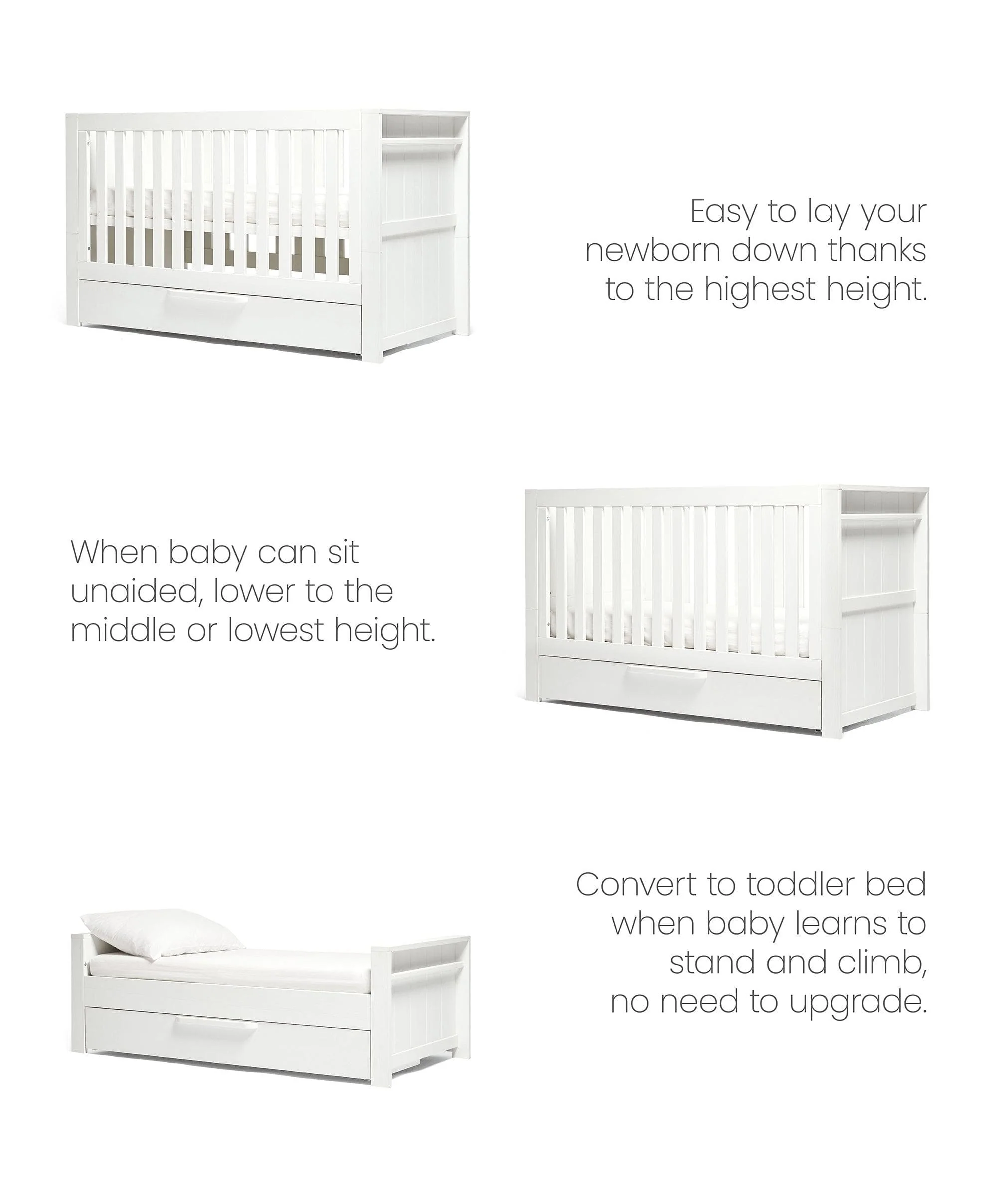 Franklin Nursery Bundle with Lua Bedside Crib (6 Piece) – White Wash - Image 10