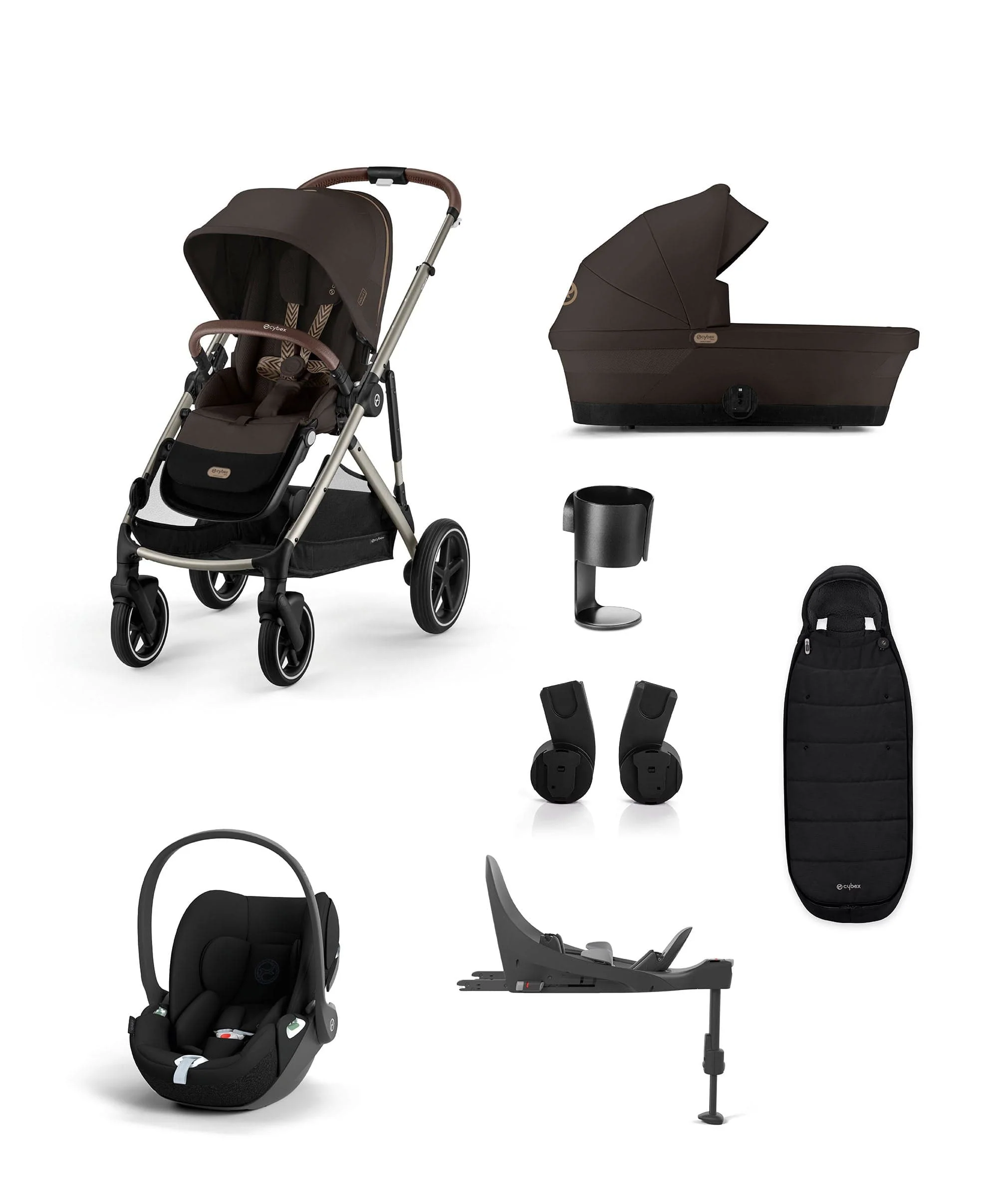 Cybex Gazelle S Pushchair Bundle with Cloud T i-Size Baby Car Seat & Base (7 Pieces) - Chocolate Brown