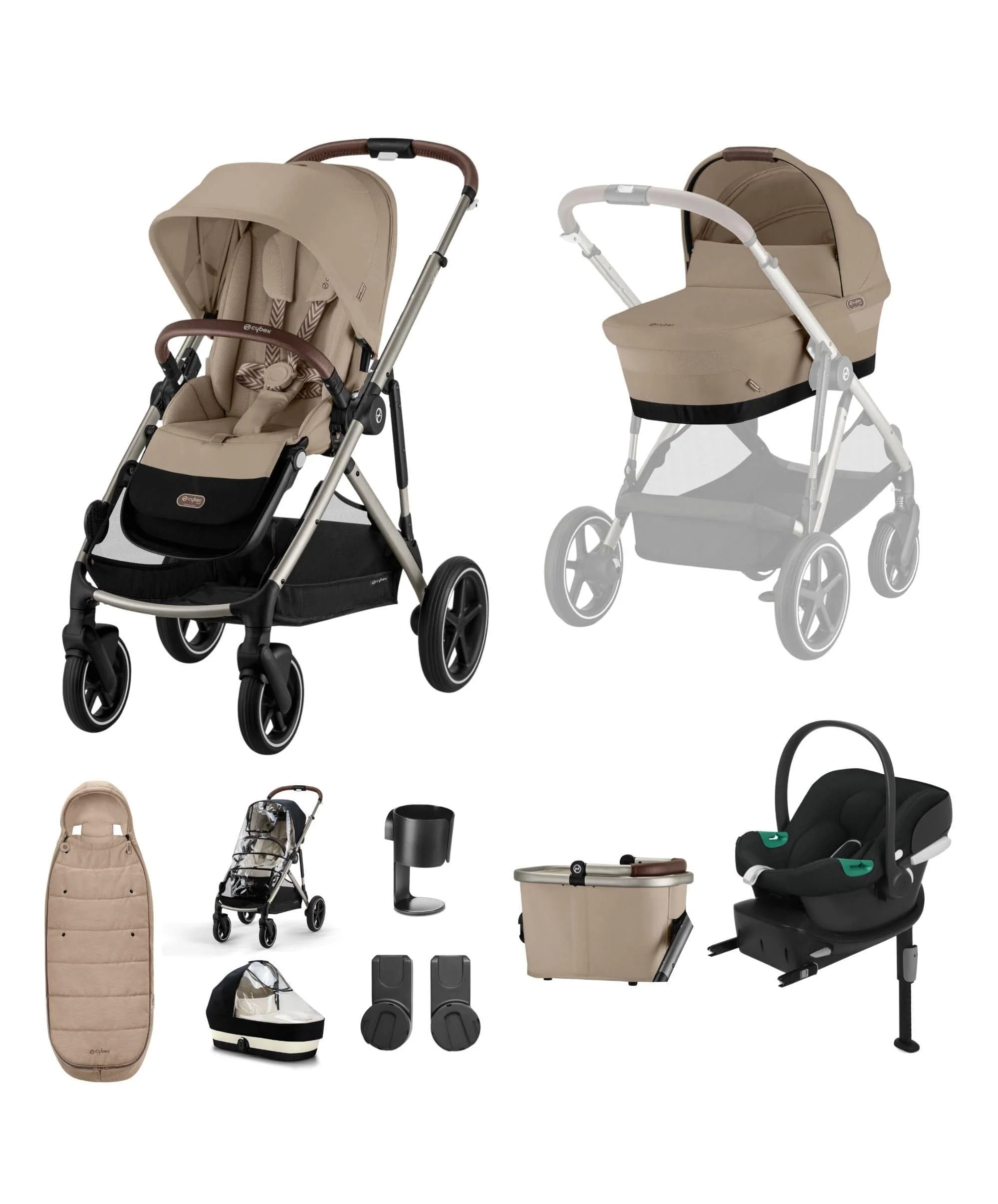 Cybex Gazelle S Pushchair Bundle with Cybex Aton B2 i-Size Car Seat & Base (7 Pieces) - Almond Beige