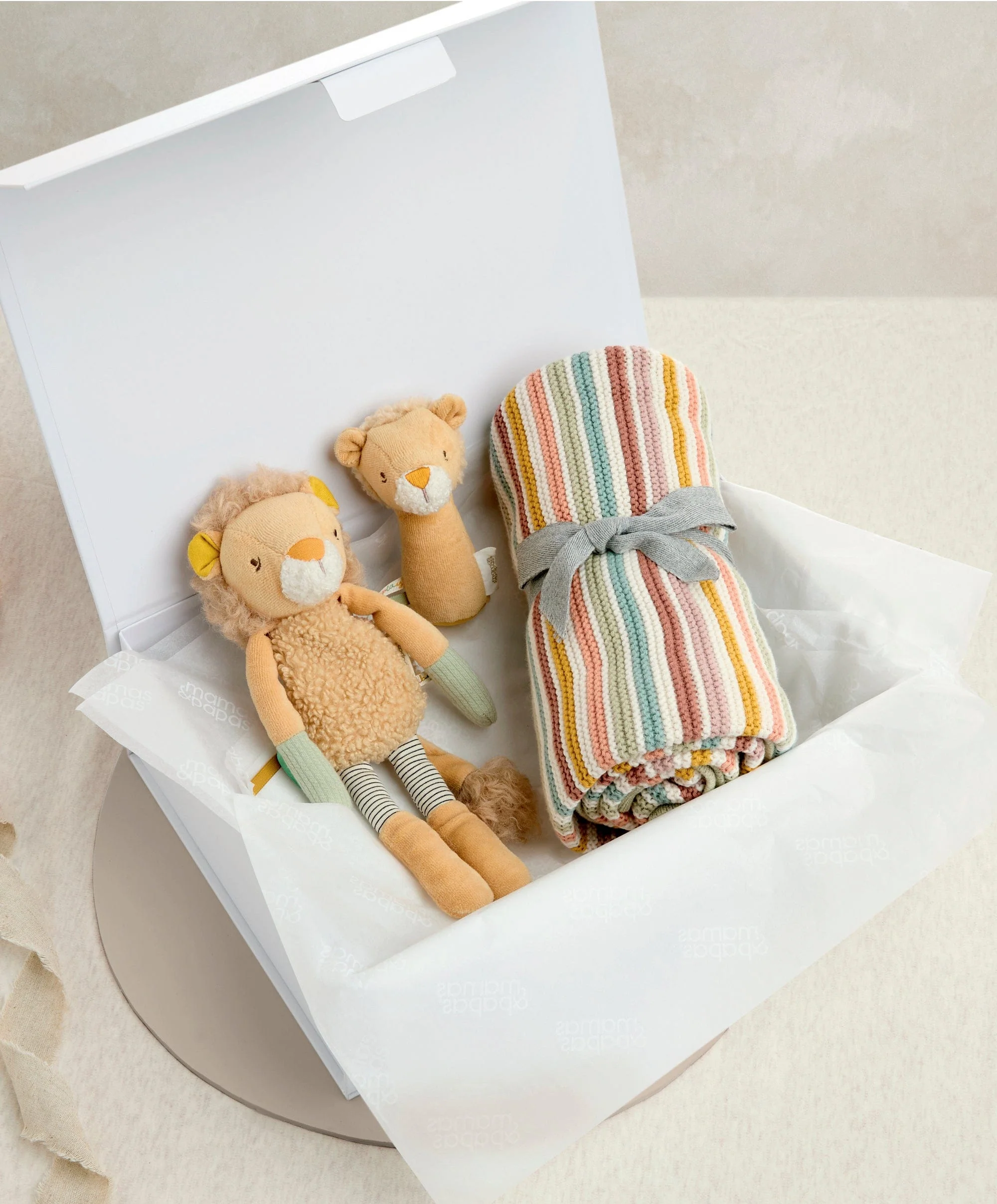 Knitted Blanket & Lion Gift Box