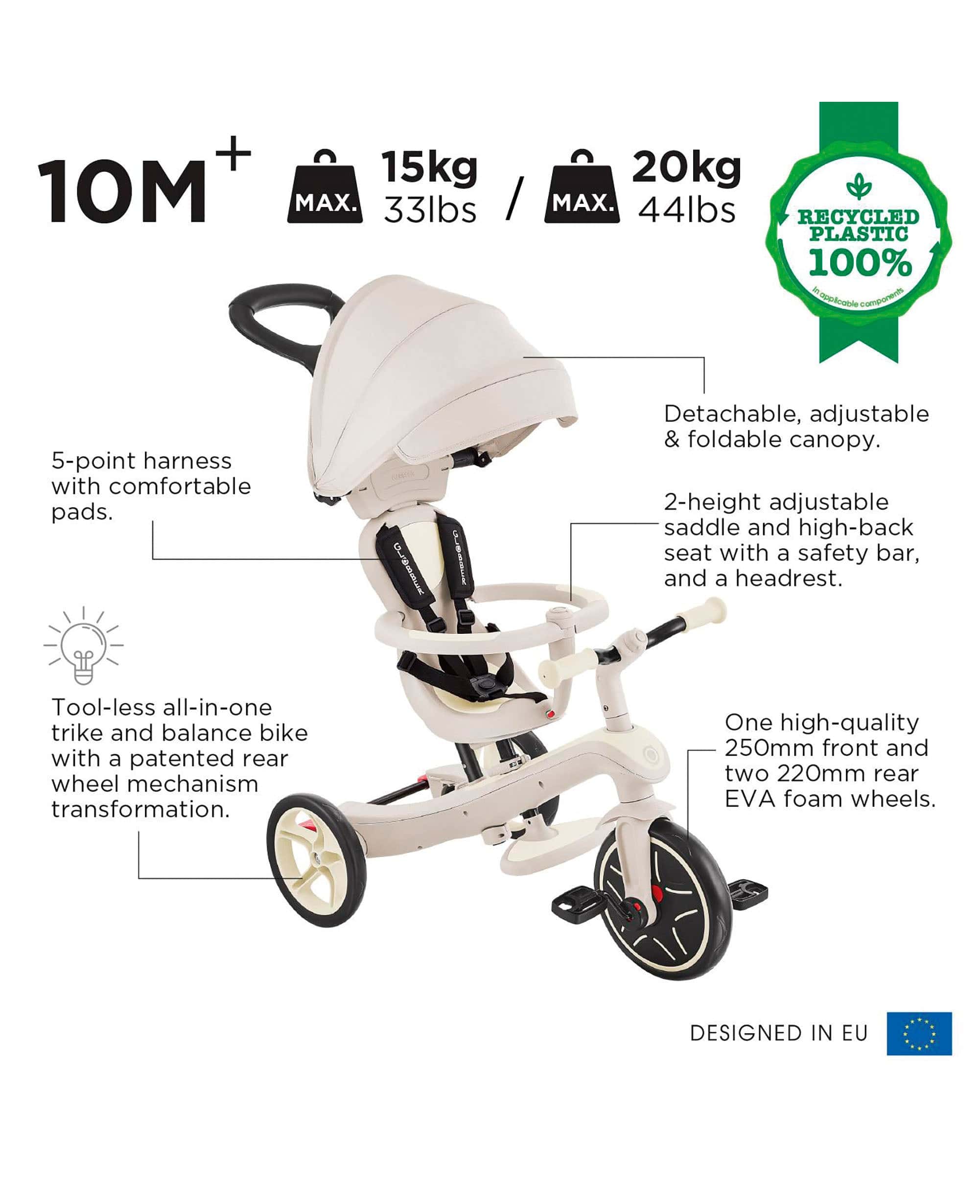 Globber Explorer Trike Eco 4 in 1 – Coconut - Image 3