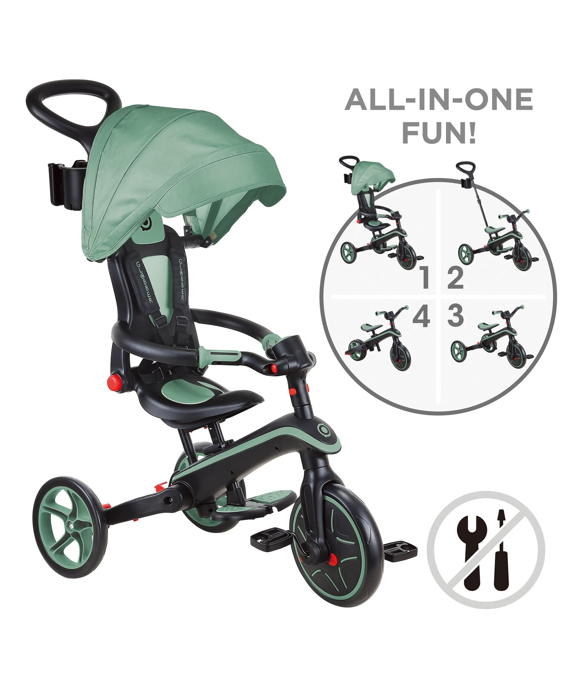 Globber Explorer Foldable 4-in-1 Trike - Olive - Image 8